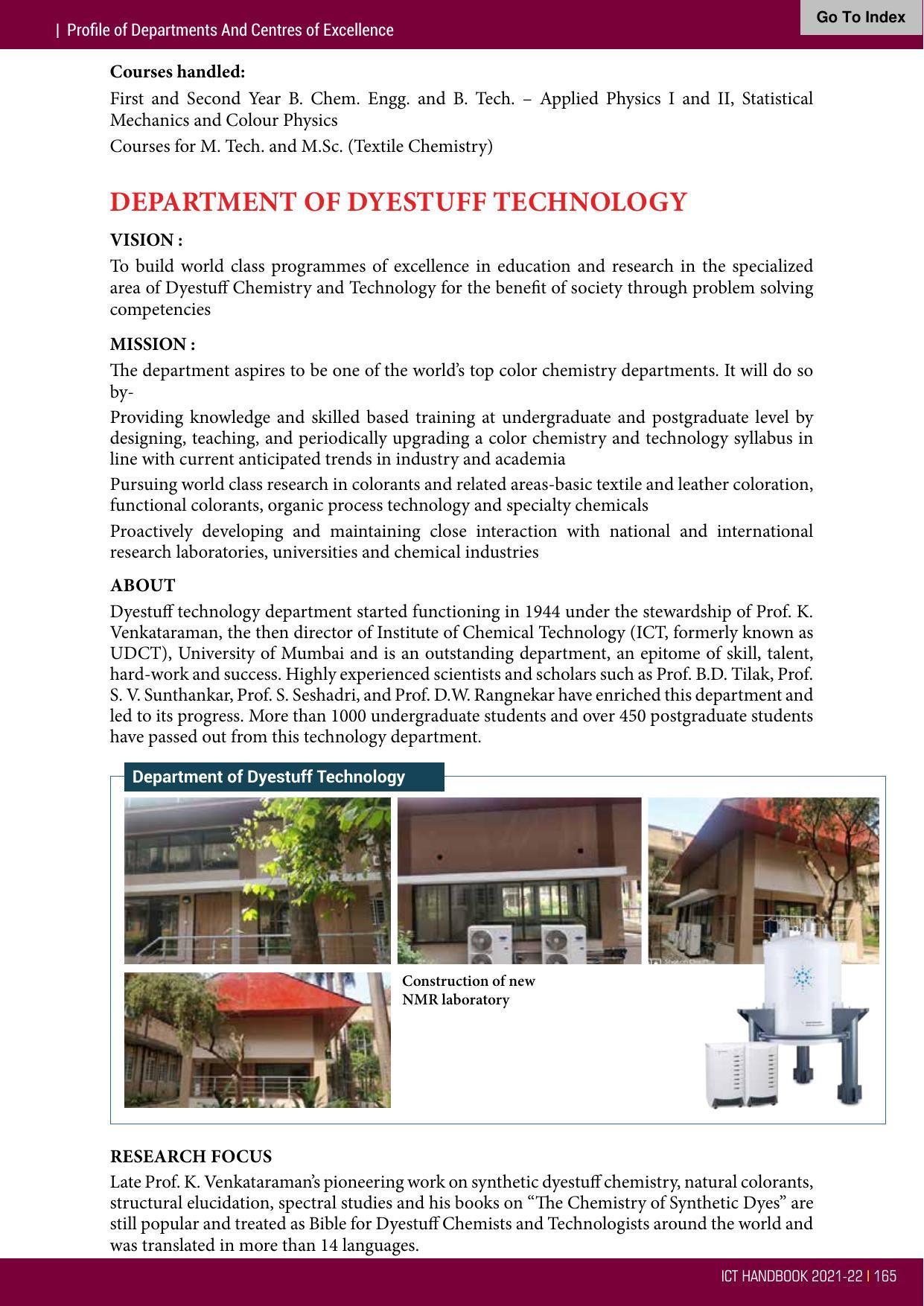 Institute of Chemical Technology (ICT), Mumbai Prospectus 2021-22 - Page 165