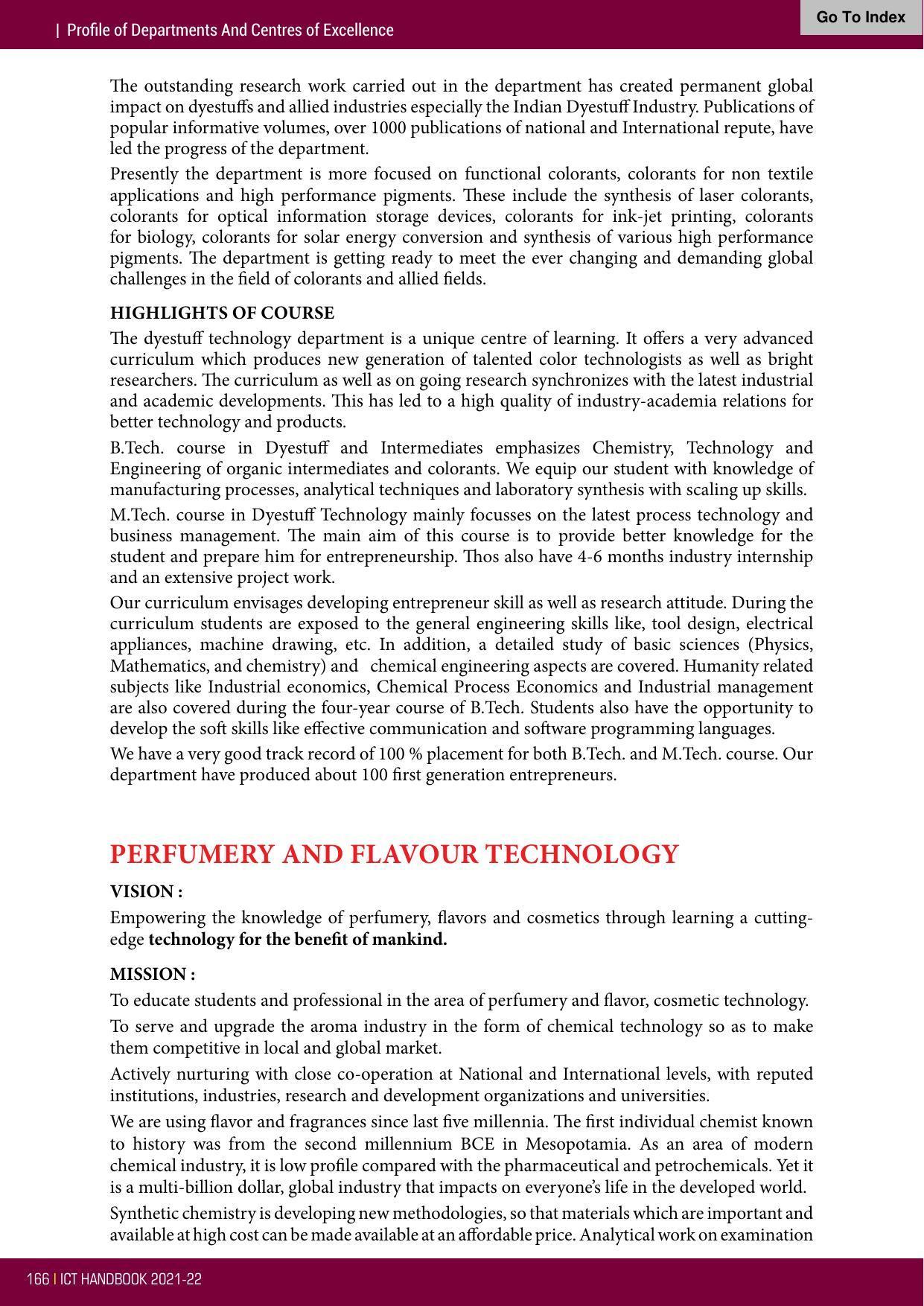 Institute of Chemical Technology (ICT), Mumbai Prospectus 2021-22 - Page 166