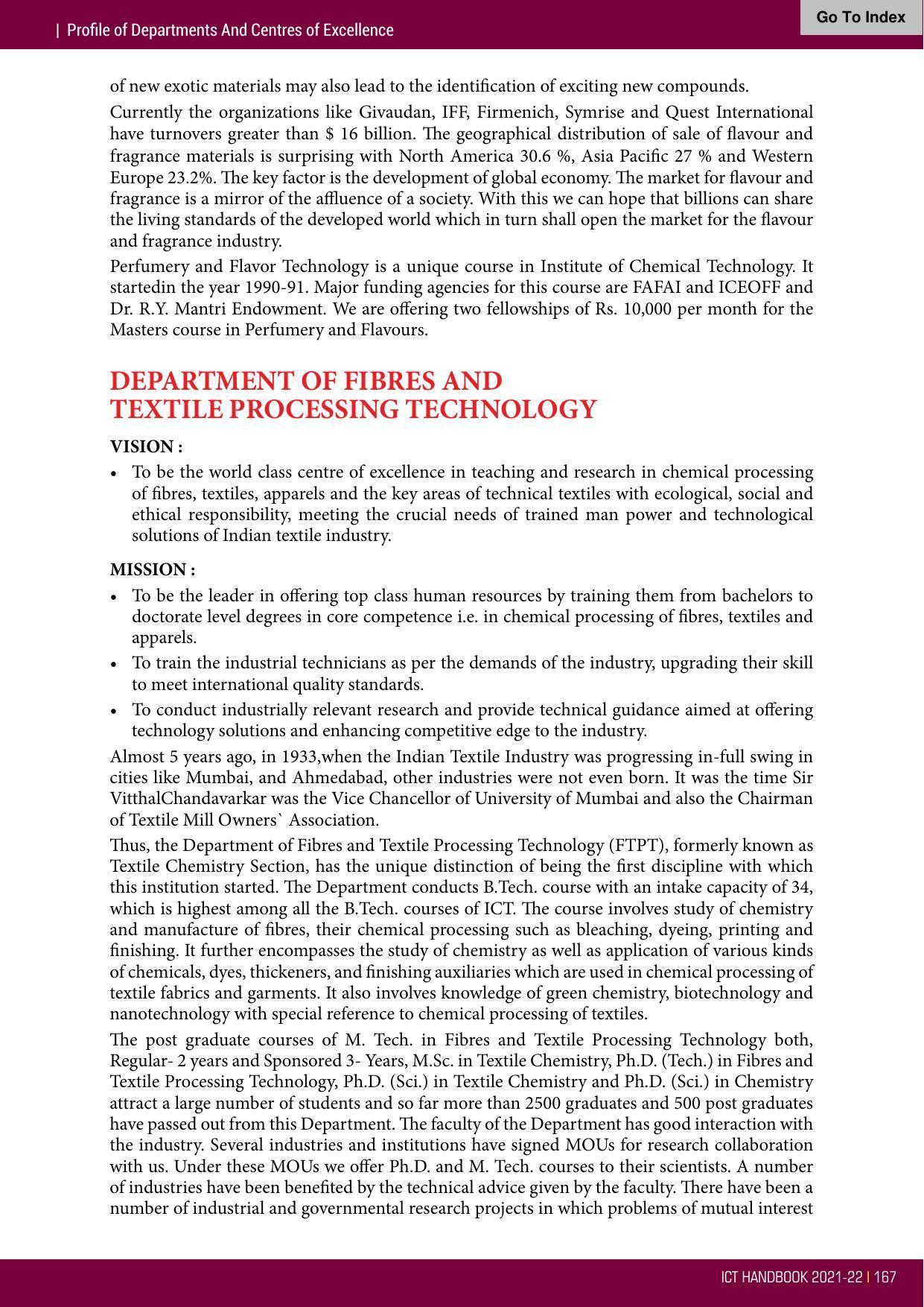 Institute of Chemical Technology (ICT), Mumbai Prospectus 2021-22 - Page 167