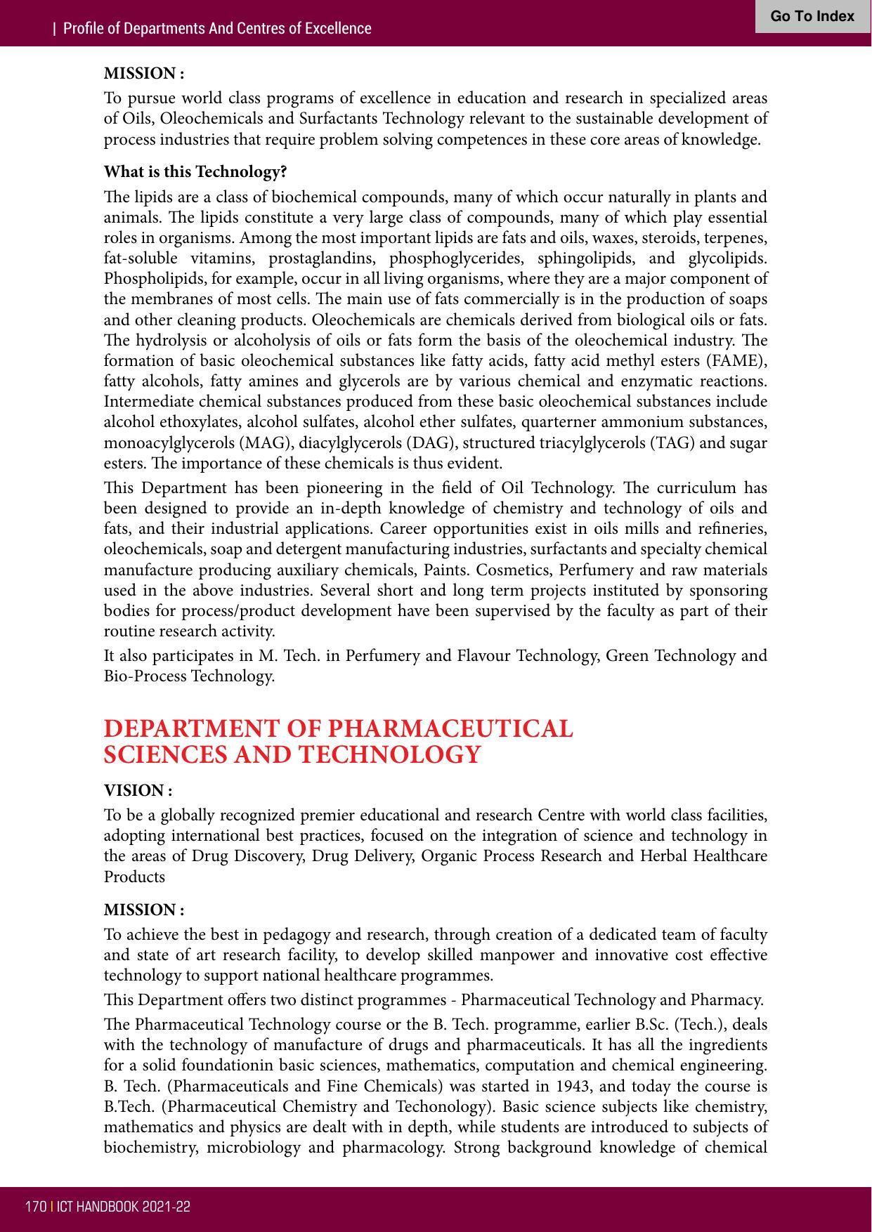 Institute of Chemical Technology (ICT), Mumbai Prospectus 2021-22 - Page 170