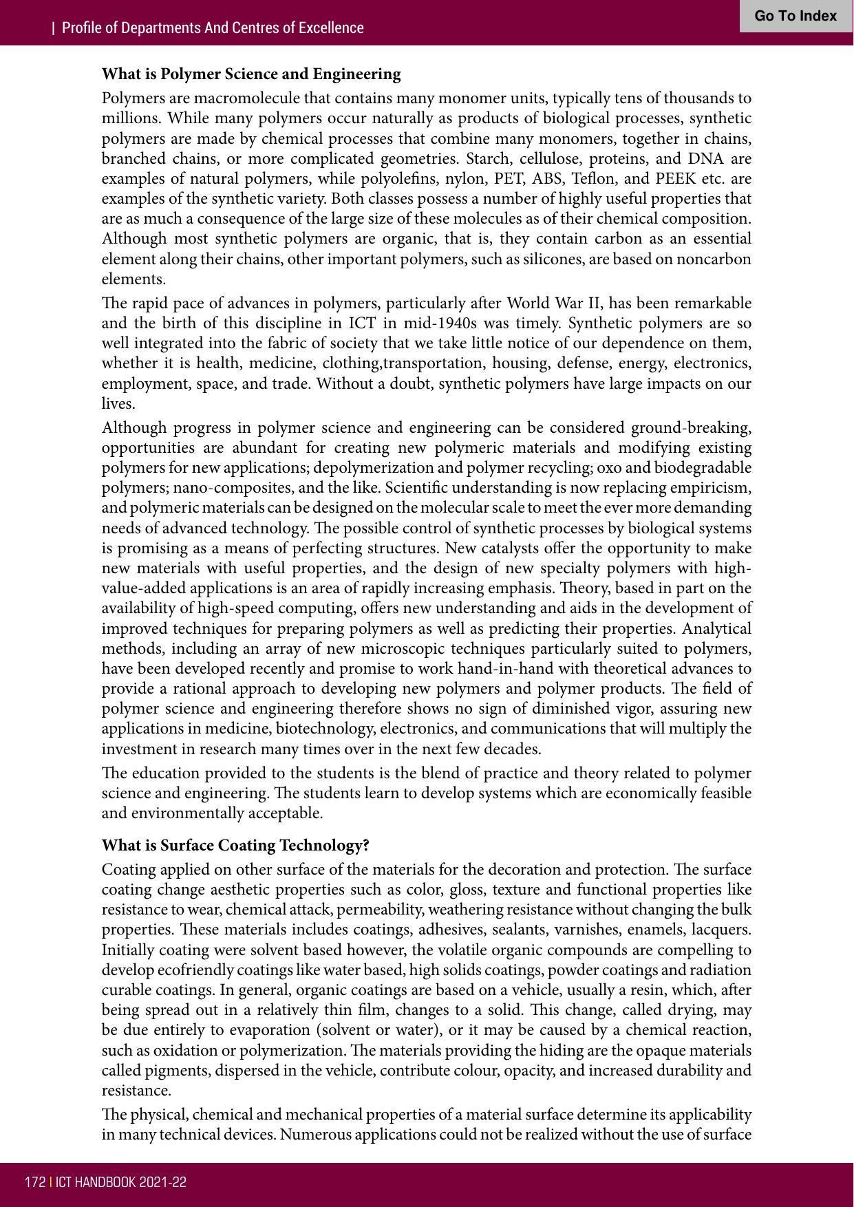 Institute of Chemical Technology (ICT), Mumbai Prospectus 2021-22 - Page 172