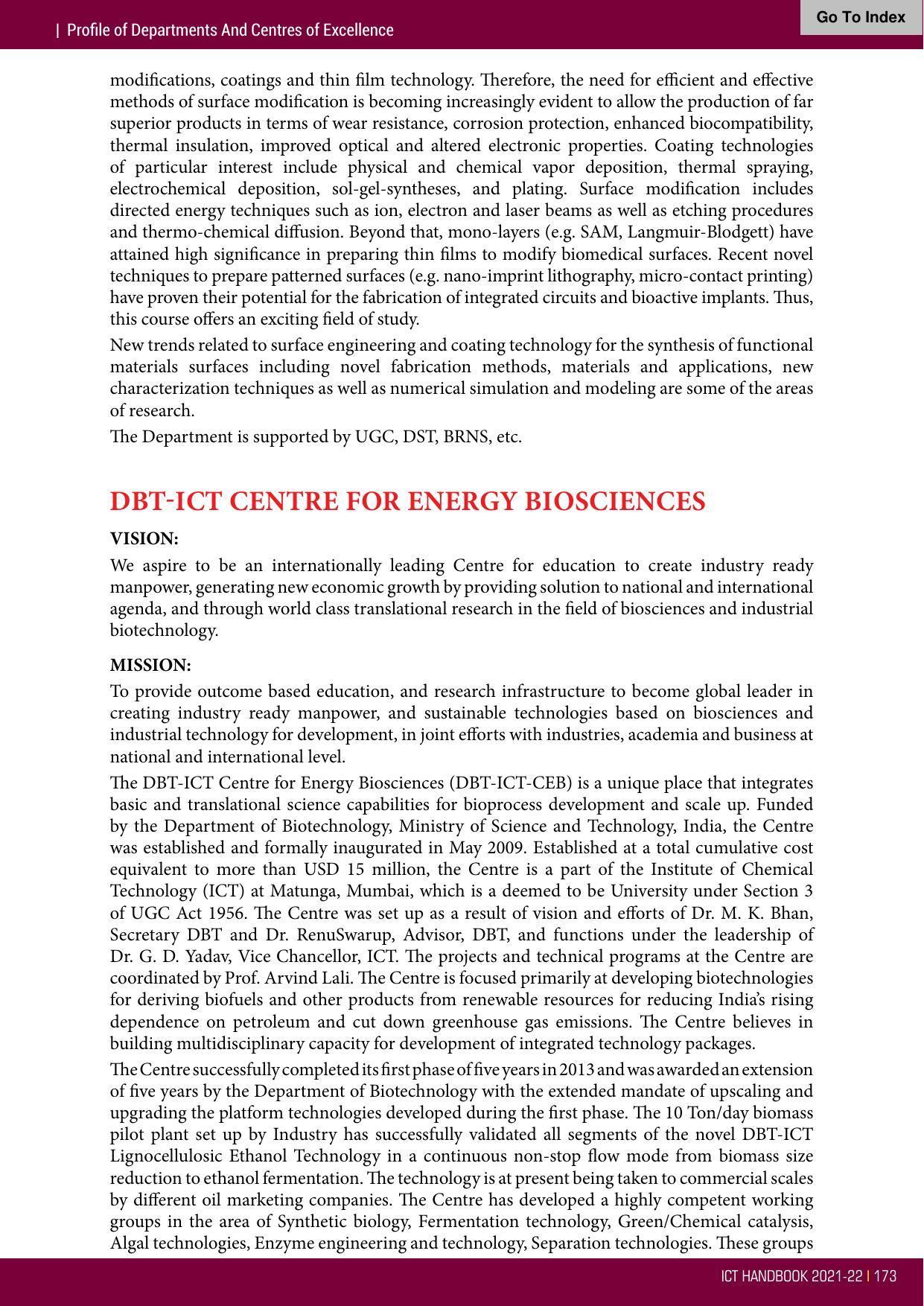 Institute of Chemical Technology (ICT), Mumbai Prospectus 2021-22 - Page 173