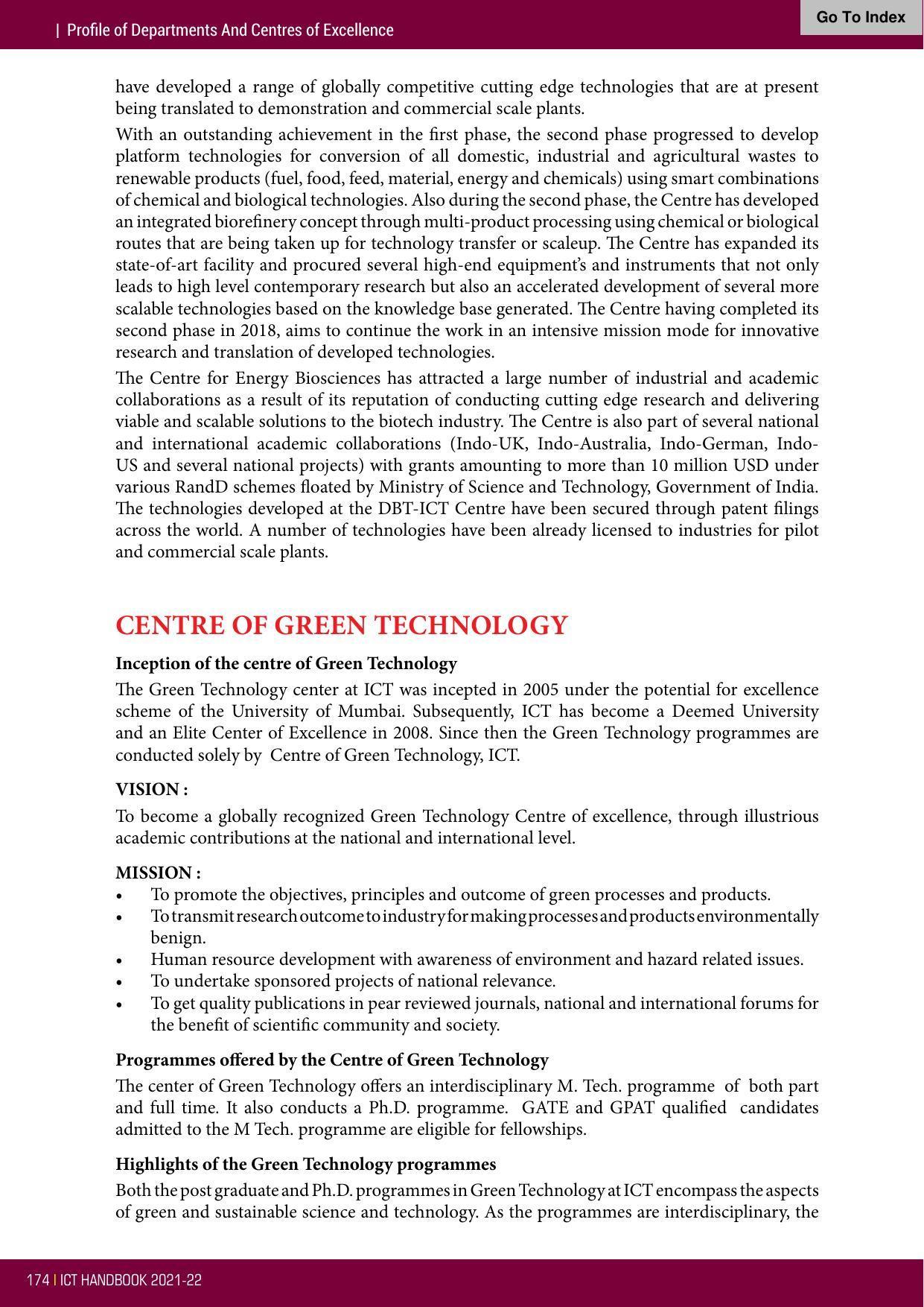 Institute of Chemical Technology (ICT), Mumbai Prospectus 2021-22 - Page 174