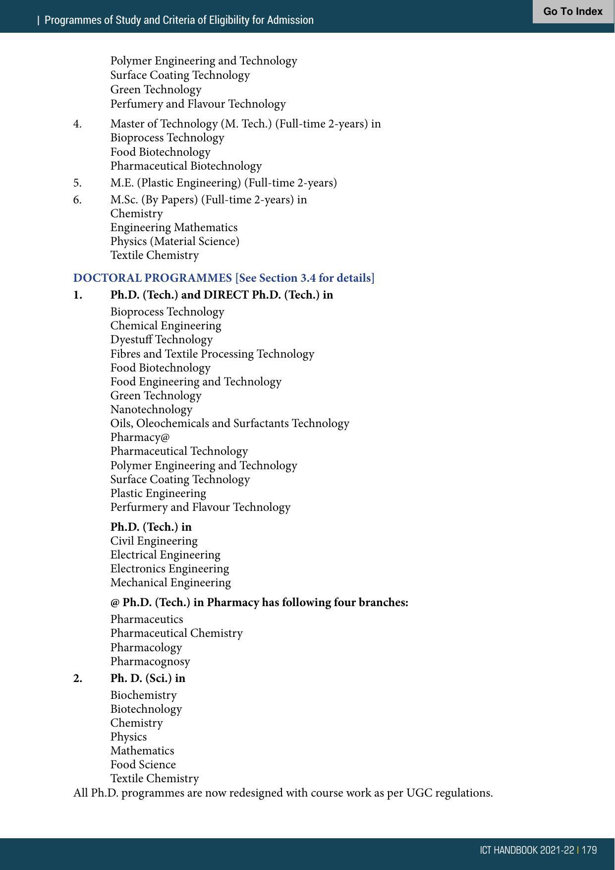 Institute of Chemical Technology (ICT), Mumbai Prospectus 2021-22 - Page 179