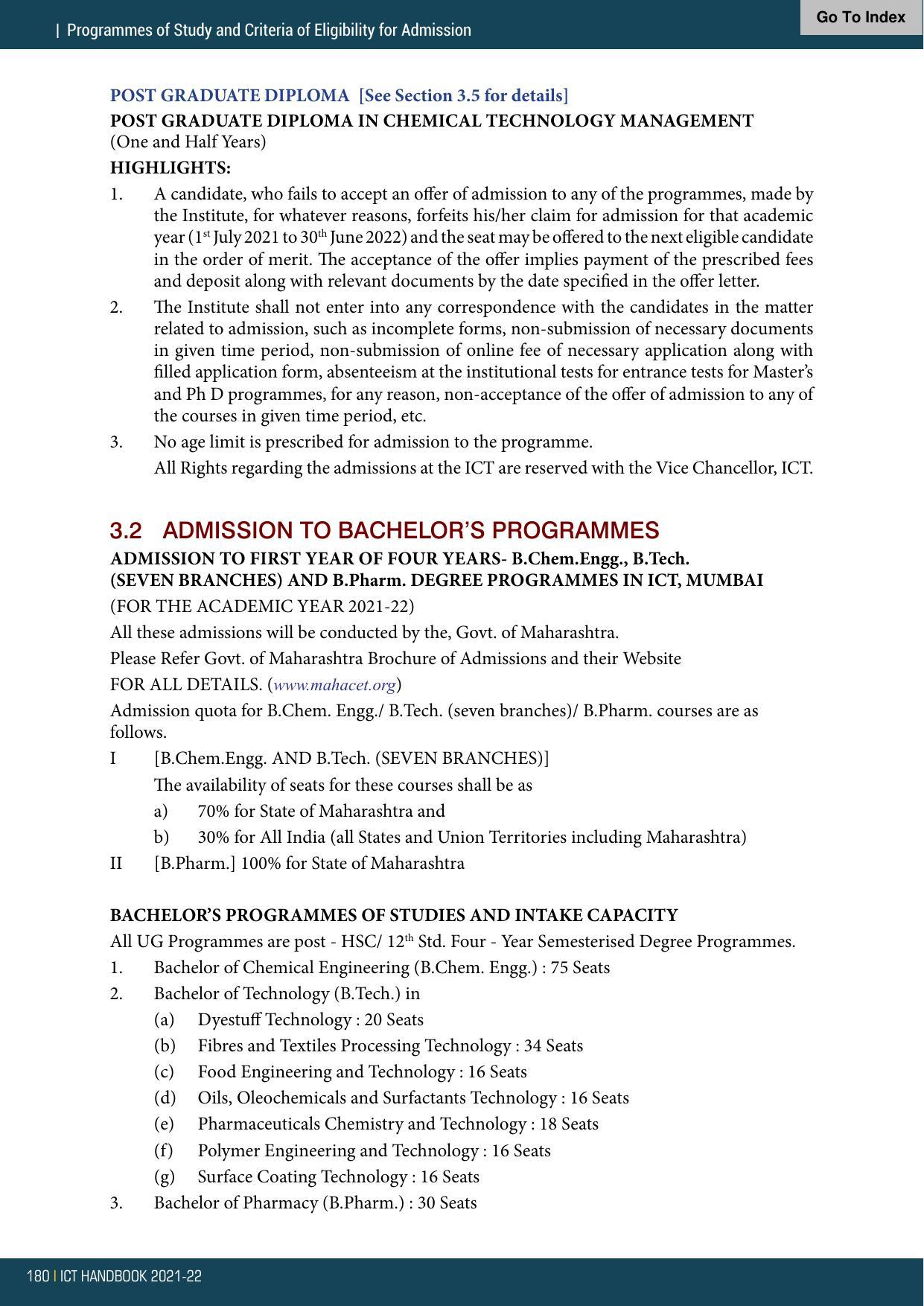 Institute of Chemical Technology (ICT), Mumbai Prospectus 2021-22 - Page 180
