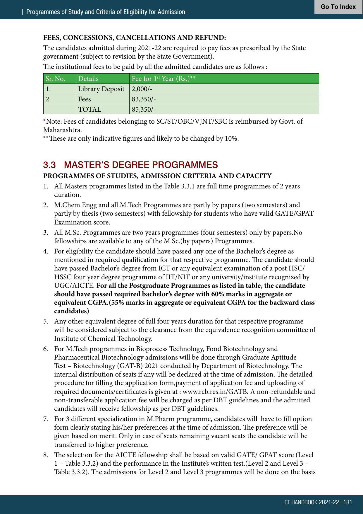 Institute of Chemical Technology (ICT), Mumbai Prospectus 2021-22 - Page 181