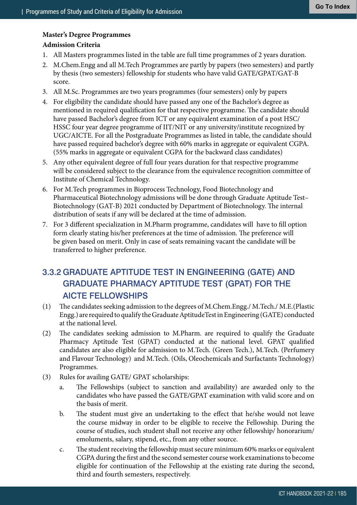 Institute of Chemical Technology (ICT), Mumbai Prospectus 2021-22 - Page 185