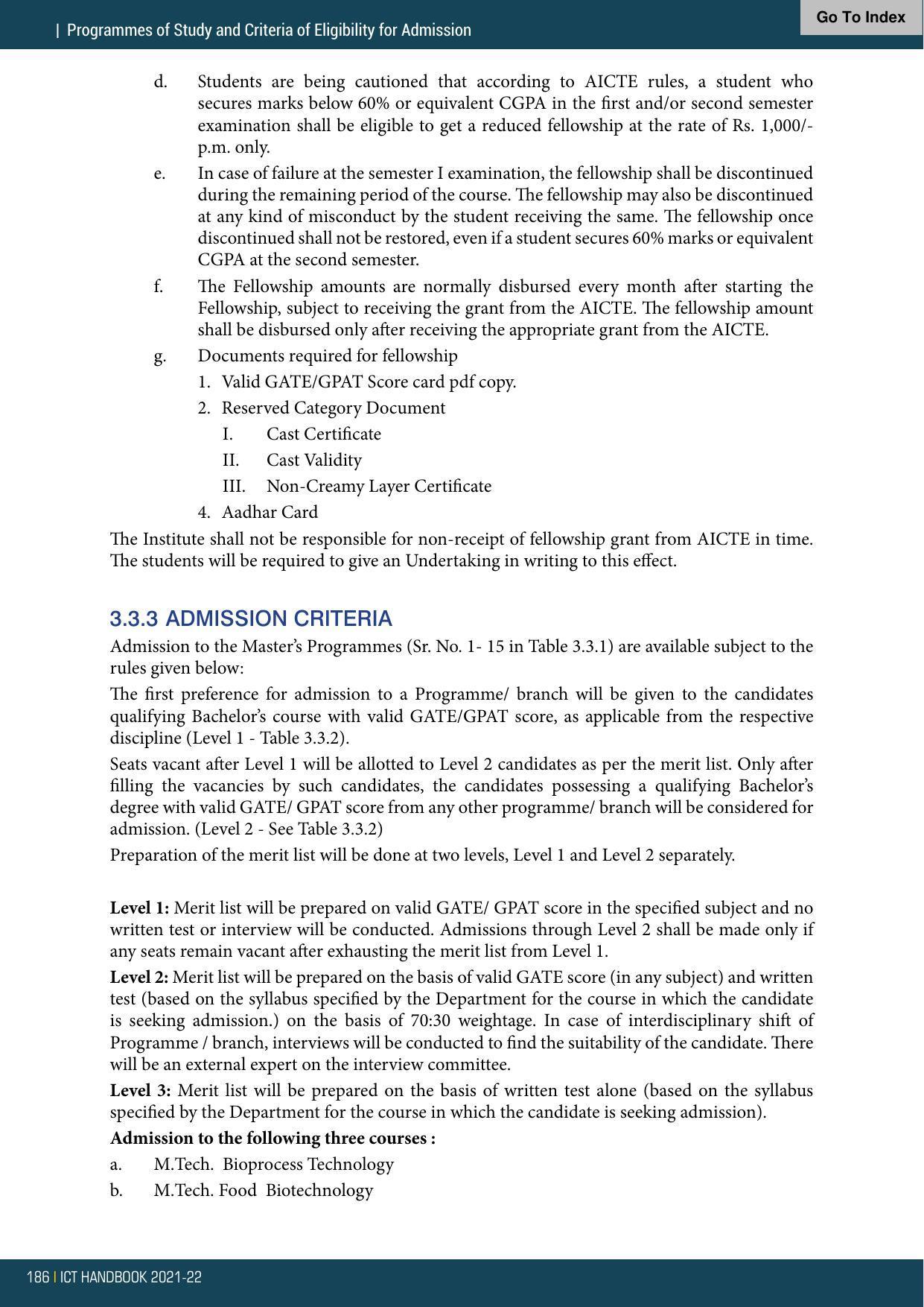 Institute of Chemical Technology (ICT), Mumbai Prospectus 2021-22 - Page 186