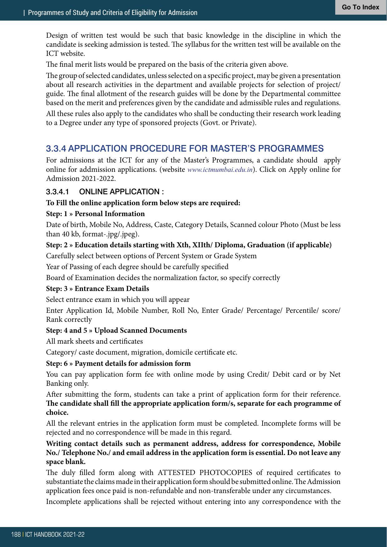 Institute of Chemical Technology (ICT), Mumbai Prospectus 2021-22 - Page 188