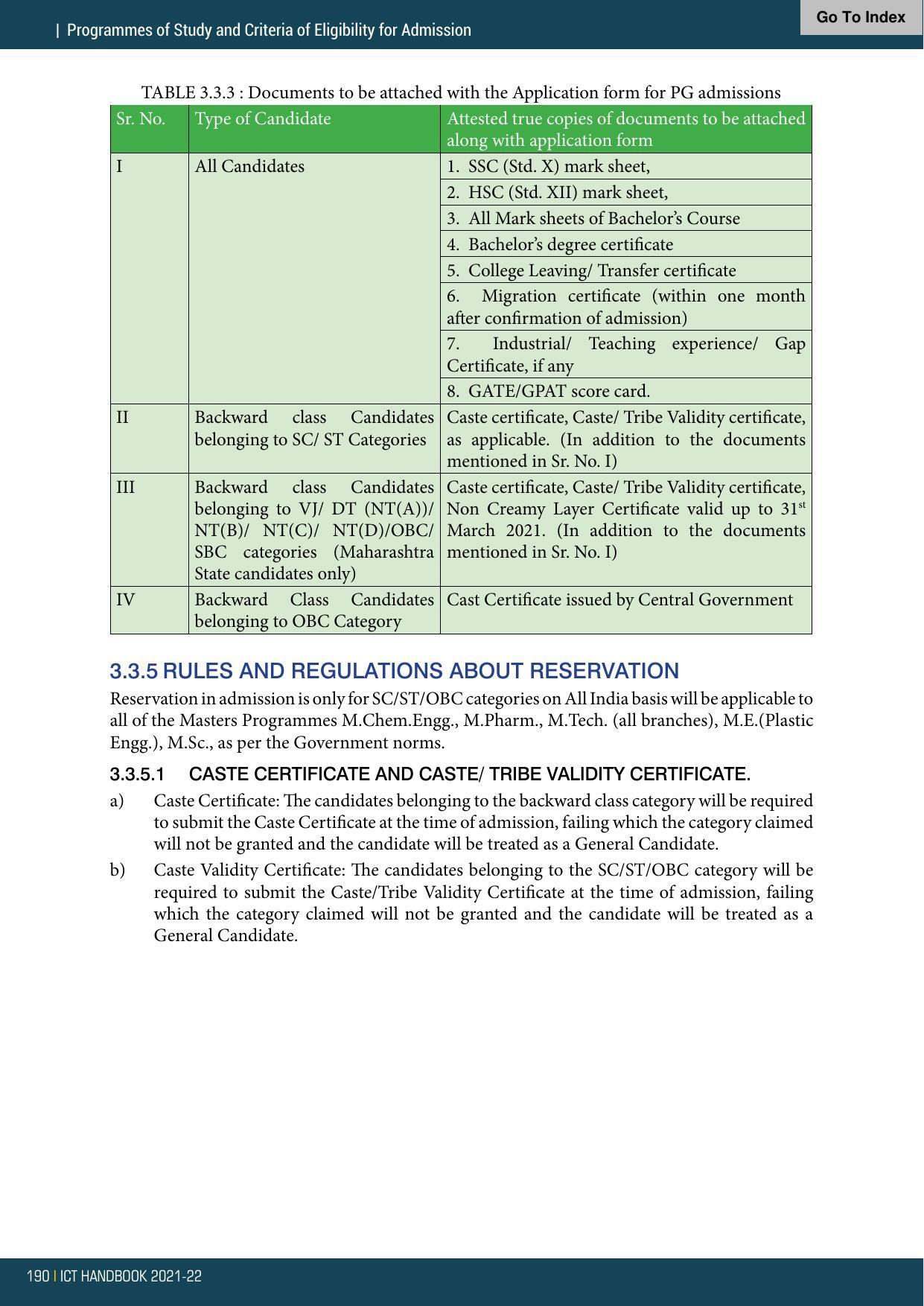 Institute of Chemical Technology (ICT), Mumbai Prospectus 2021-22 - Page 190