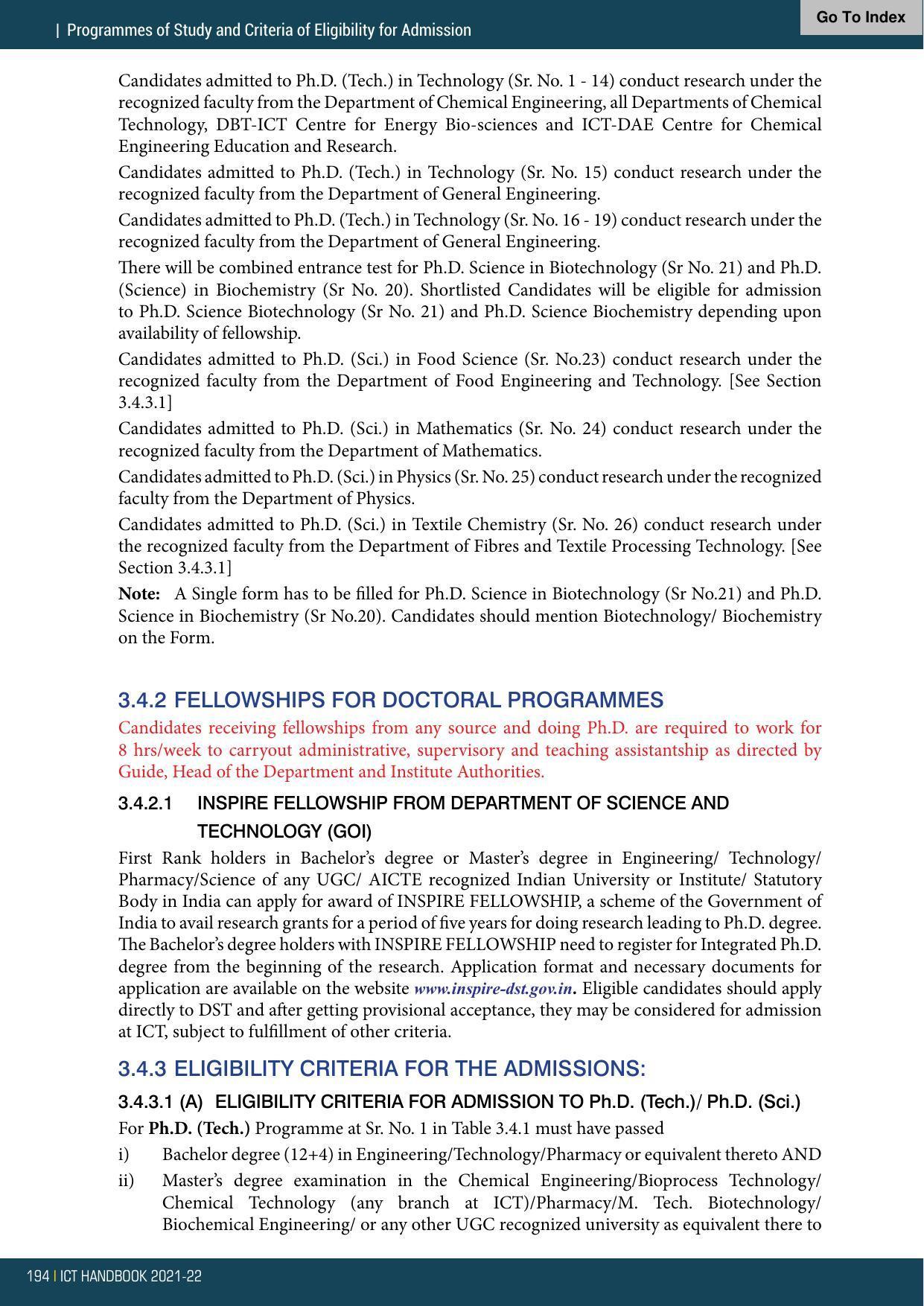 Institute of Chemical Technology (ICT), Mumbai Prospectus 2021-22 - Page 194