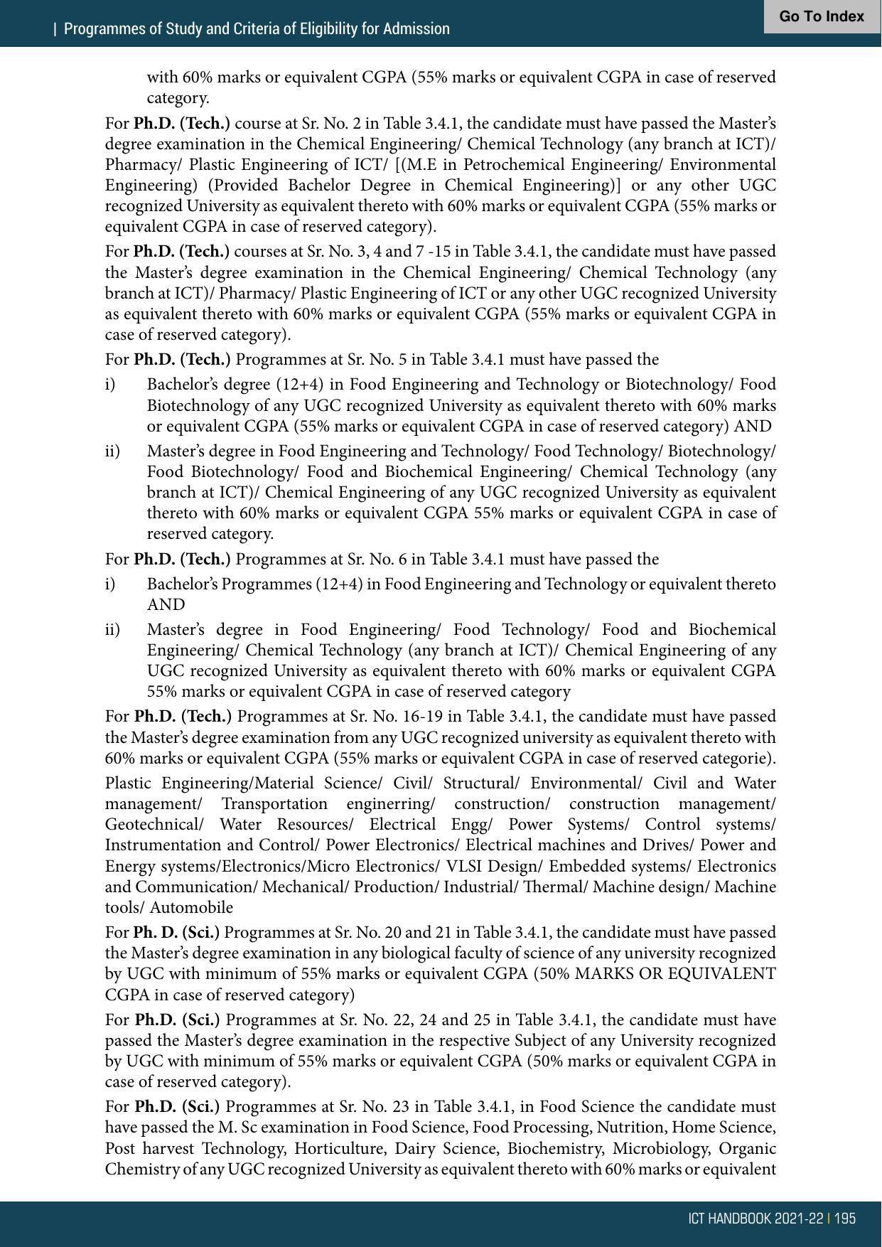Institute of Chemical Technology (ICT), Mumbai Prospectus 2021-22 - Page 195