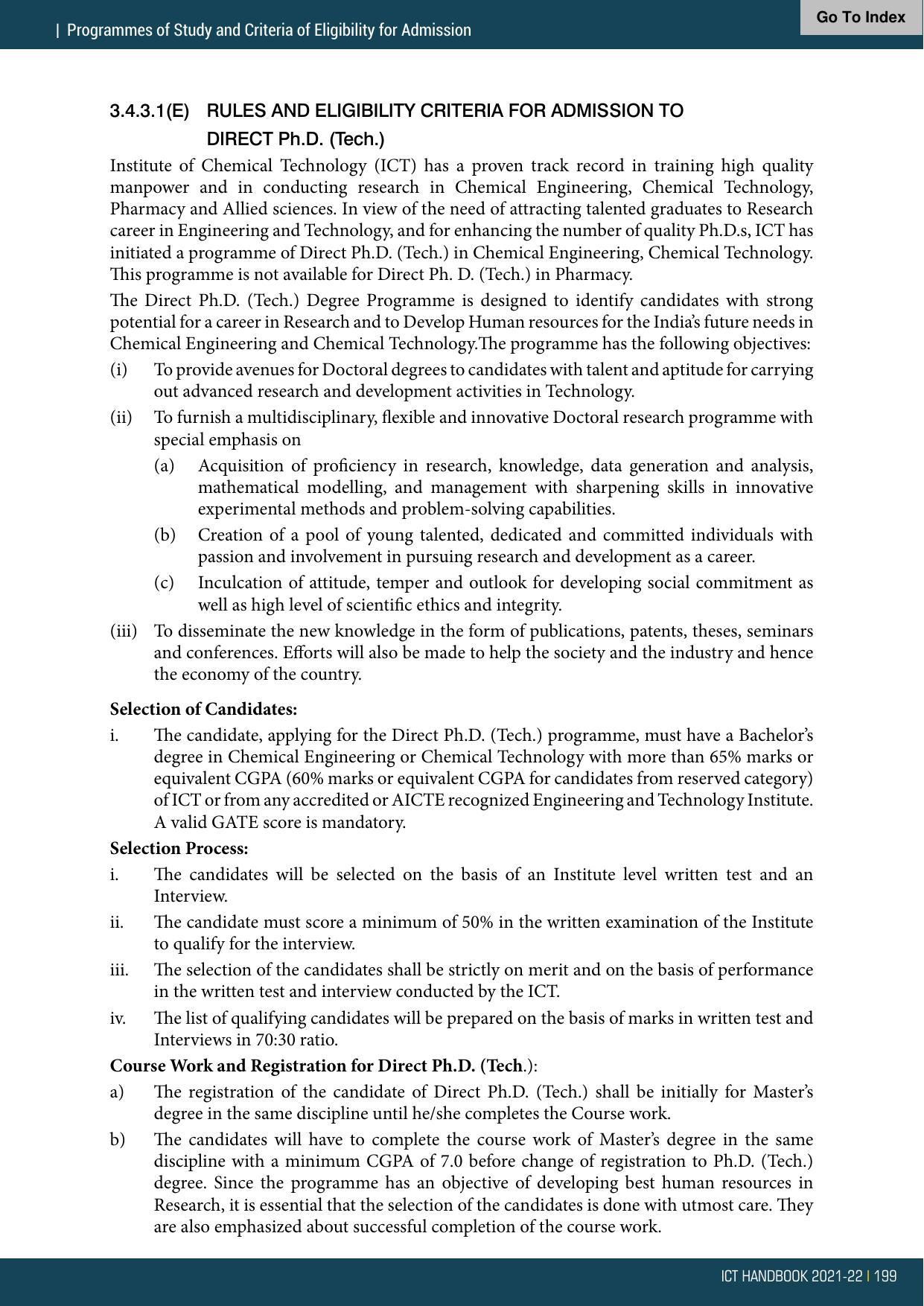 Institute of Chemical Technology (ICT), Mumbai Prospectus 2021-22 - Page 199