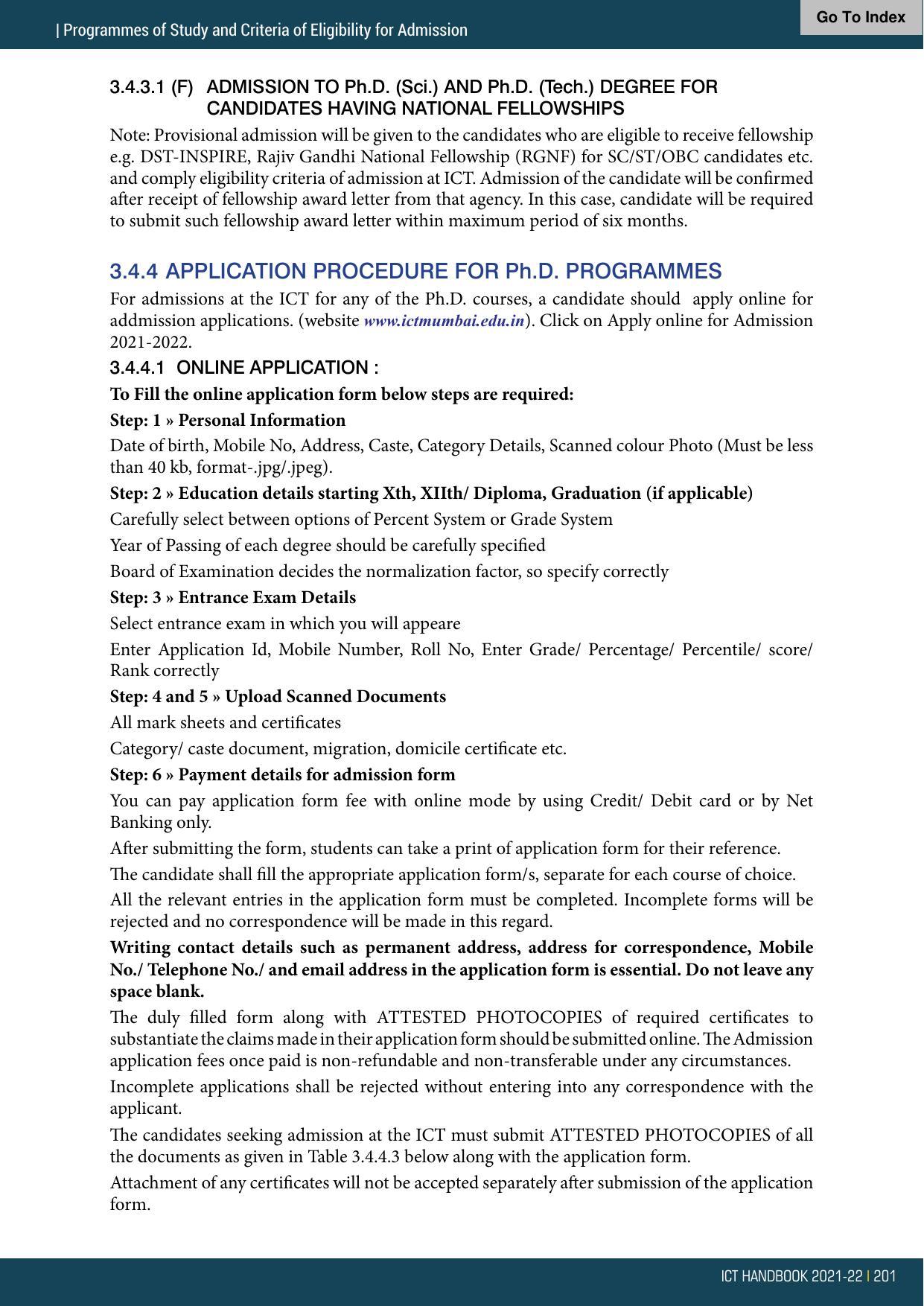 Institute of Chemical Technology (ICT), Mumbai Prospectus 2021-22 - Page 201