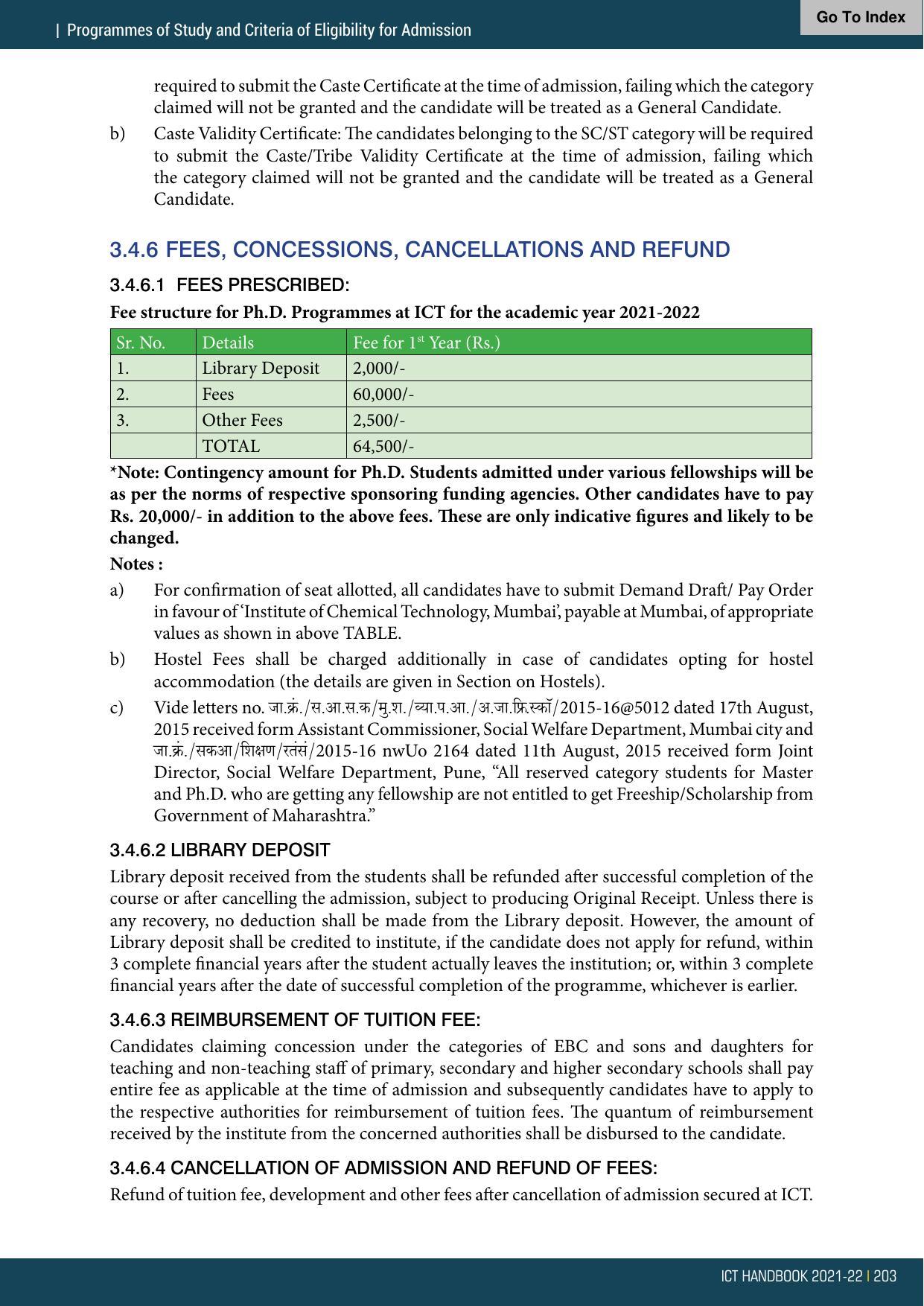 Institute of Chemical Technology (ICT), Mumbai Prospectus 2021-22 - Page 203