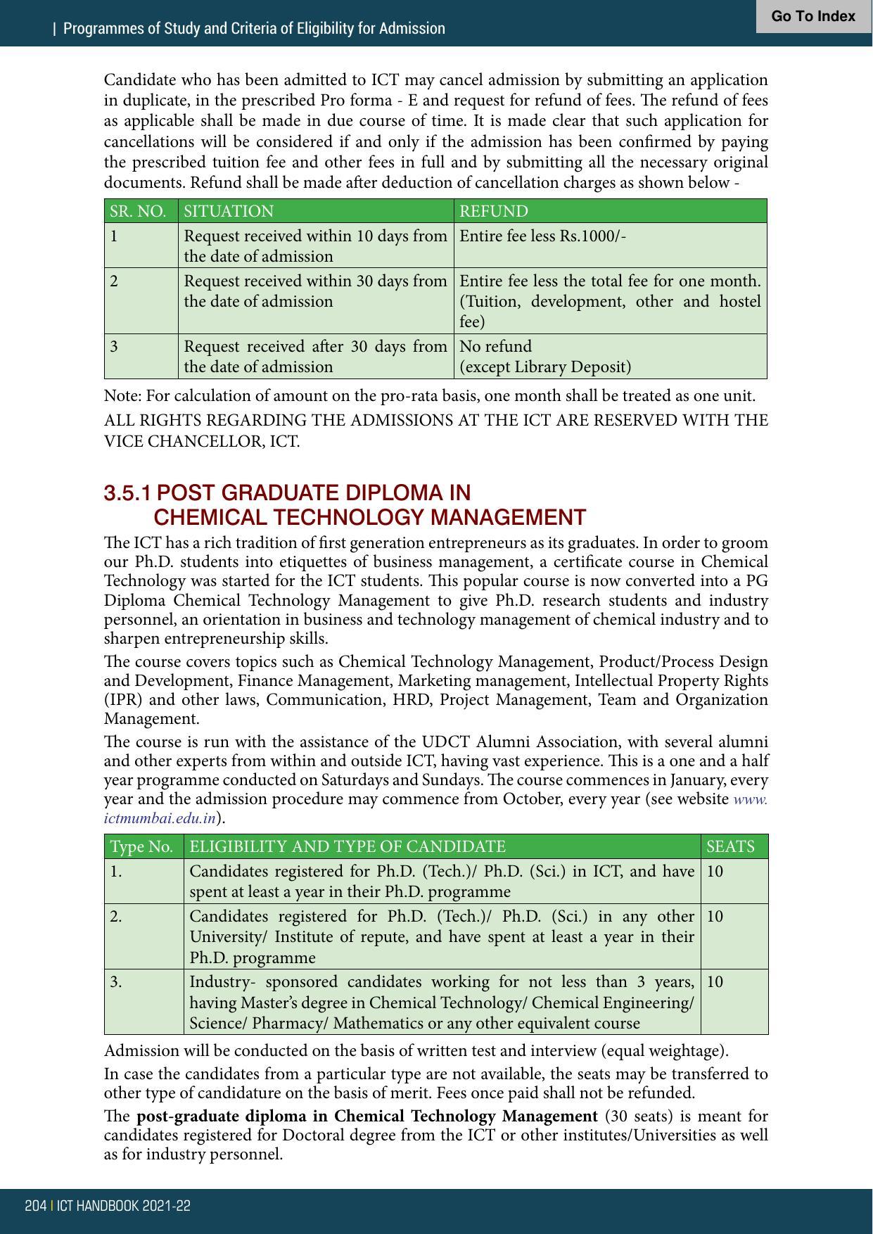 Institute of Chemical Technology (ICT), Mumbai Prospectus 2021-22 - Page 204