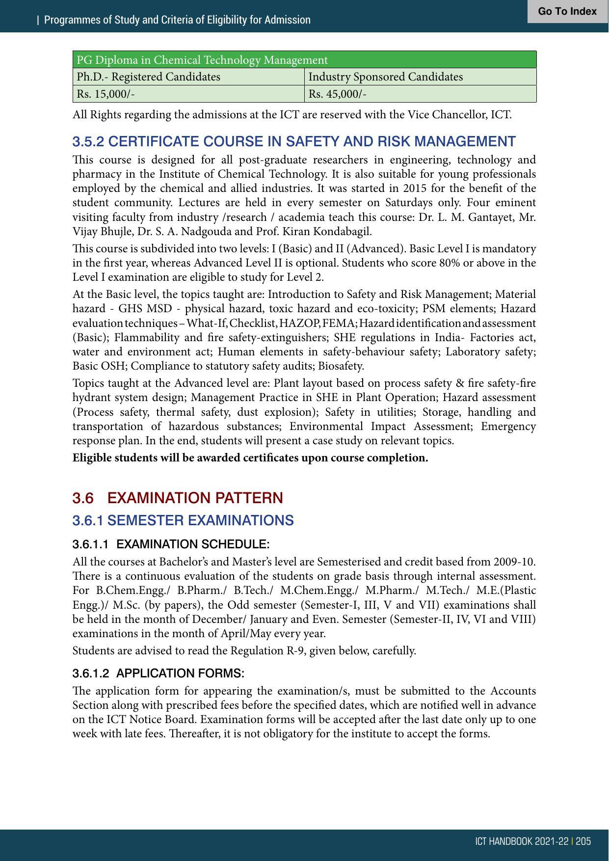 Institute of Chemical Technology (ICT), Mumbai Prospectus 2021-22 - Page 205
