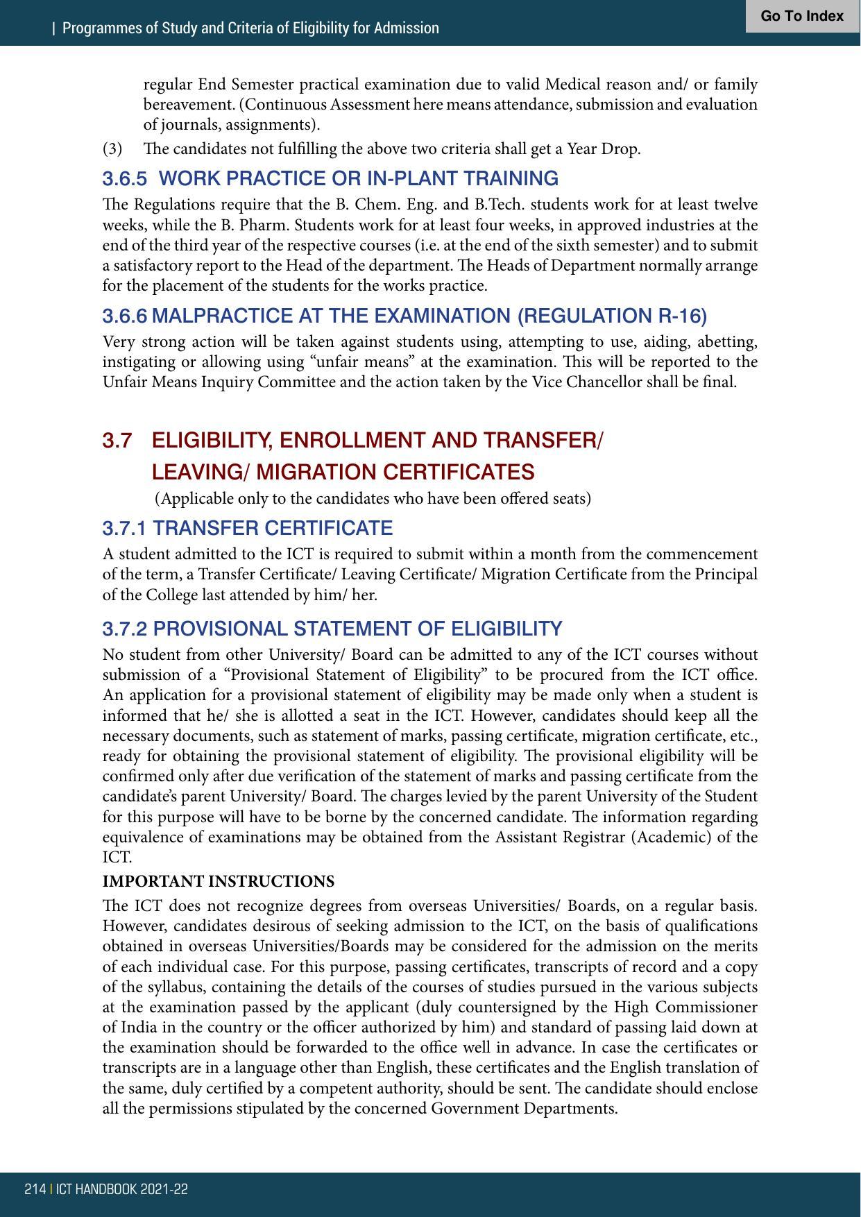 Institute of Chemical Technology (ICT), Mumbai Prospectus 2021-22 - Page 214