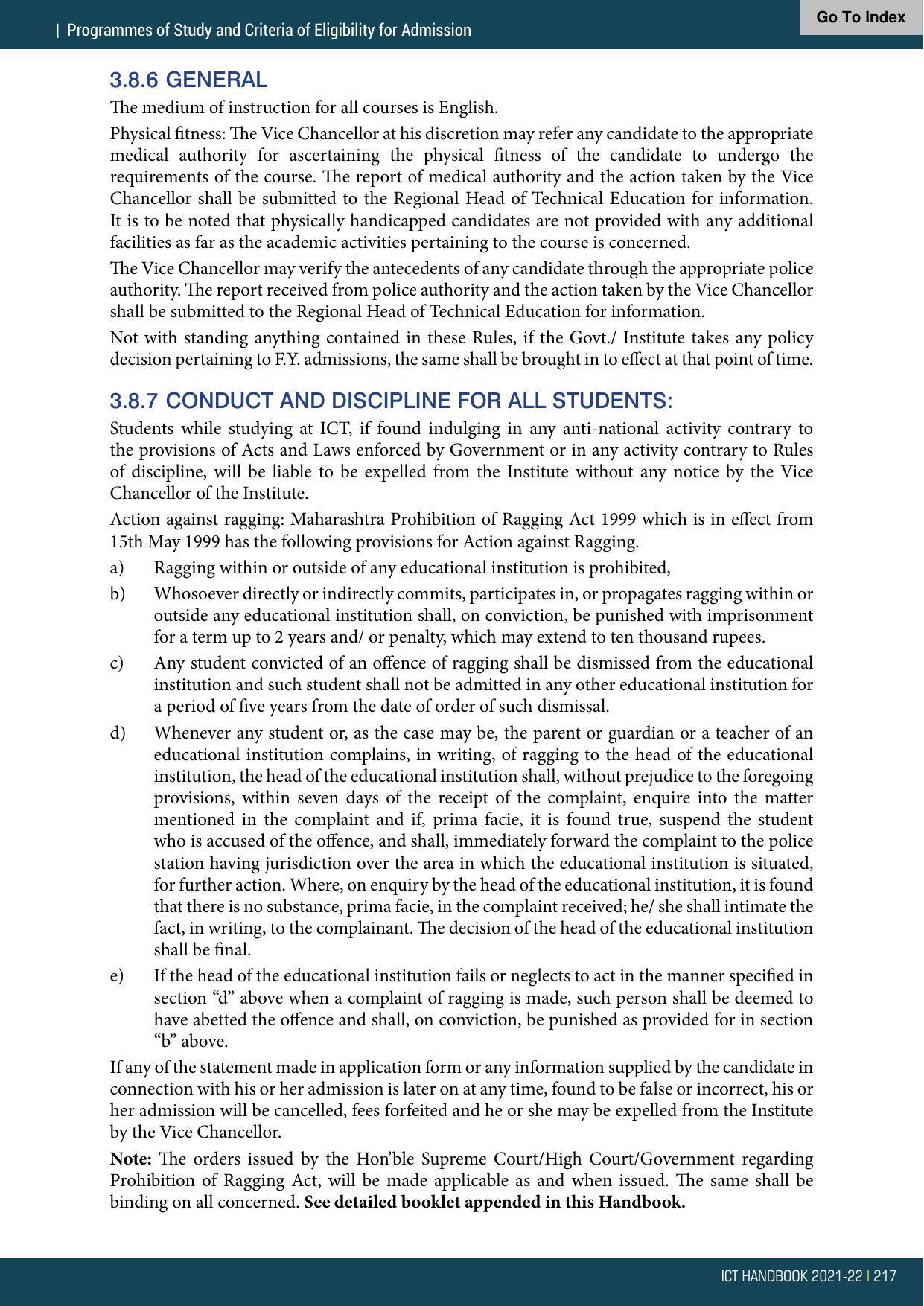 Institute of Chemical Technology (ICT), Mumbai Prospectus 2021-22 - Page 217