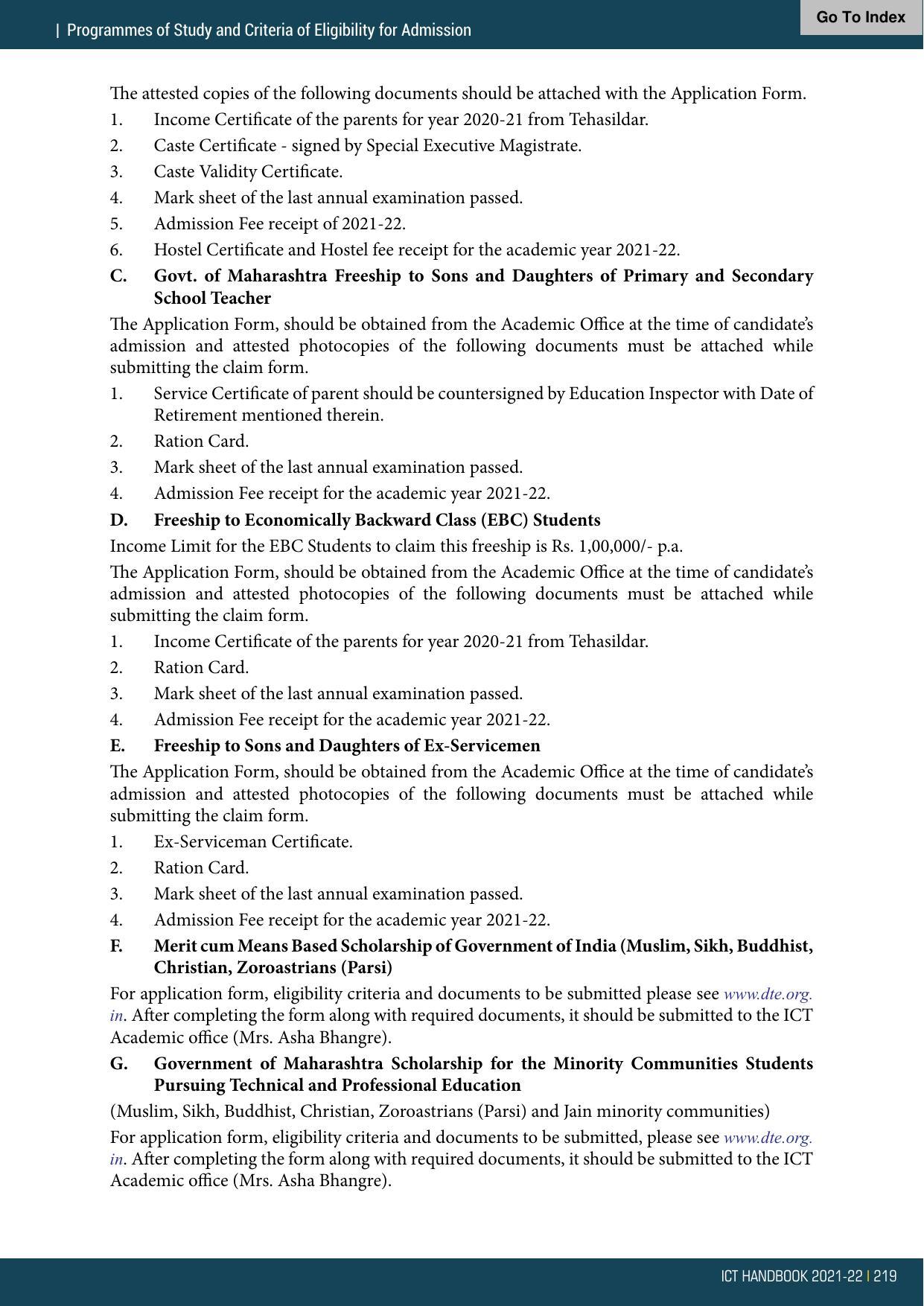 Institute of Chemical Technology (ICT), Mumbai Prospectus 2021-22 - Page 219