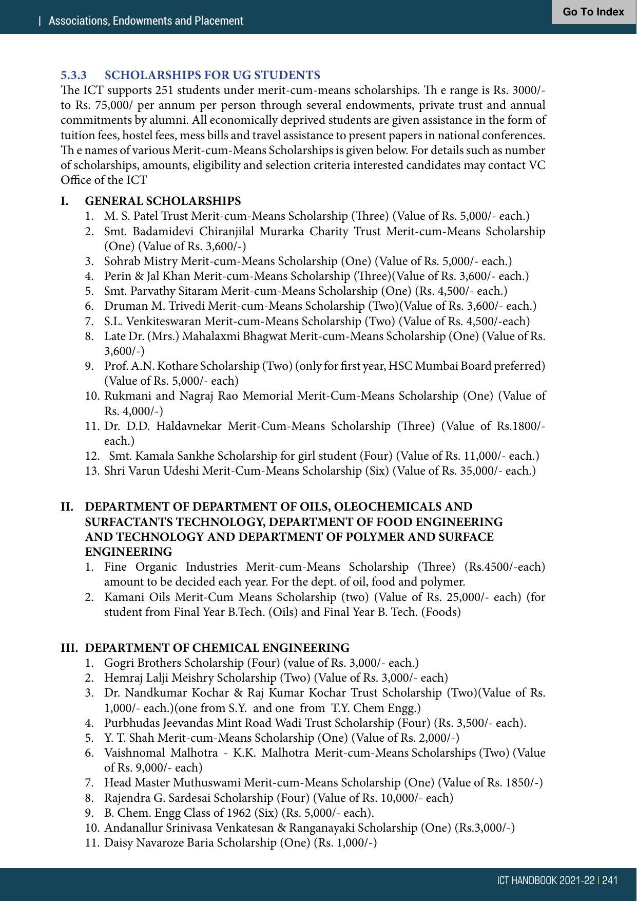 Institute of Chemical Technology (ICT), Mumbai Prospectus 2021-22 - Page 241
