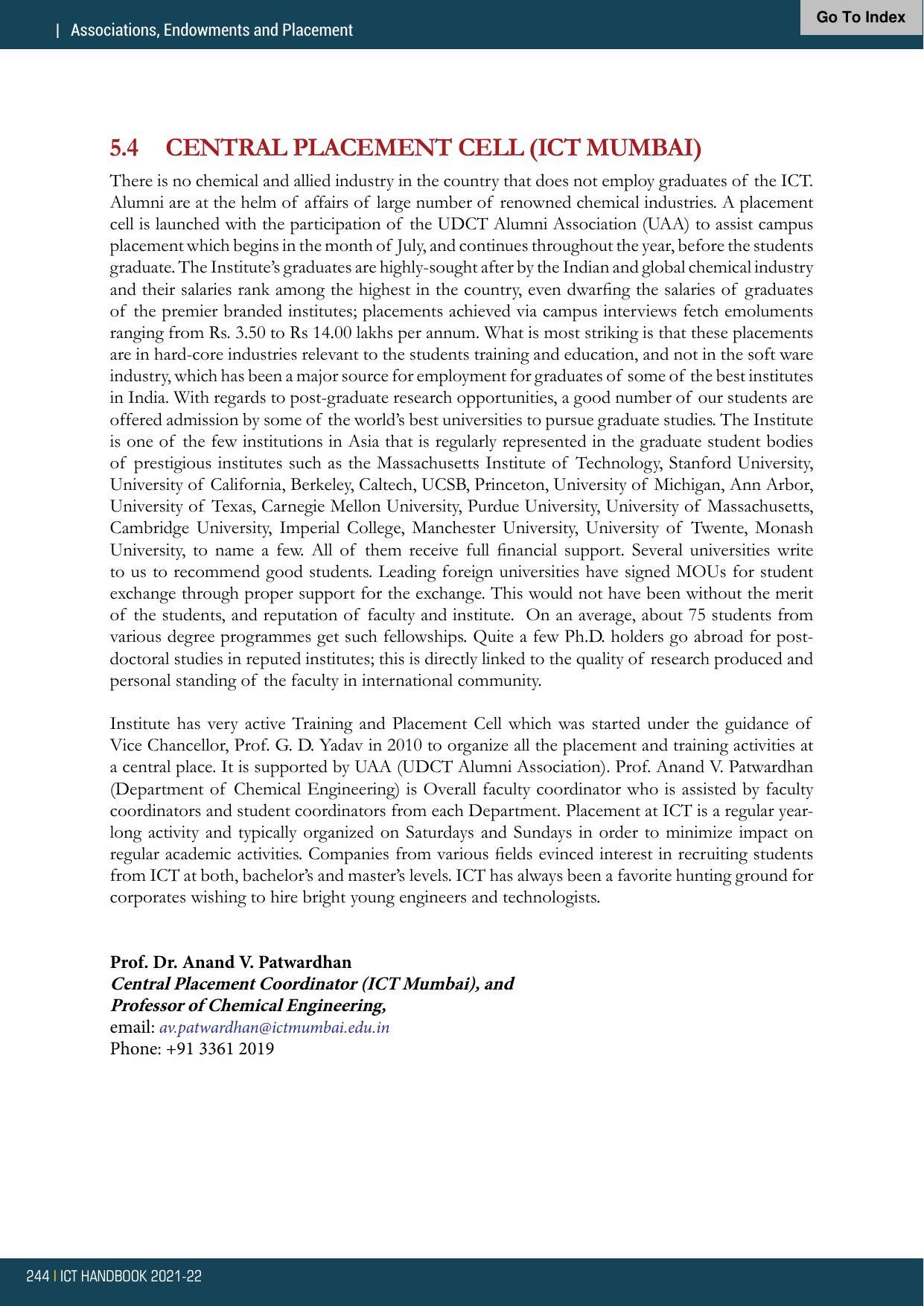 Institute of Chemical Technology (ICT), Mumbai Prospectus 2021-22 - Page 244