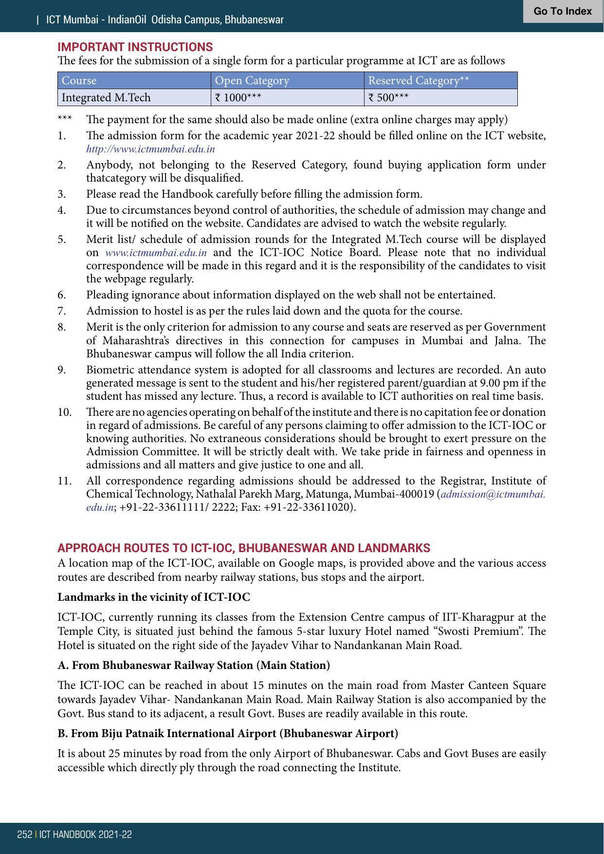Institute of Chemical Technology (ICT), Mumbai Prospectus 2021-22 - Page 252