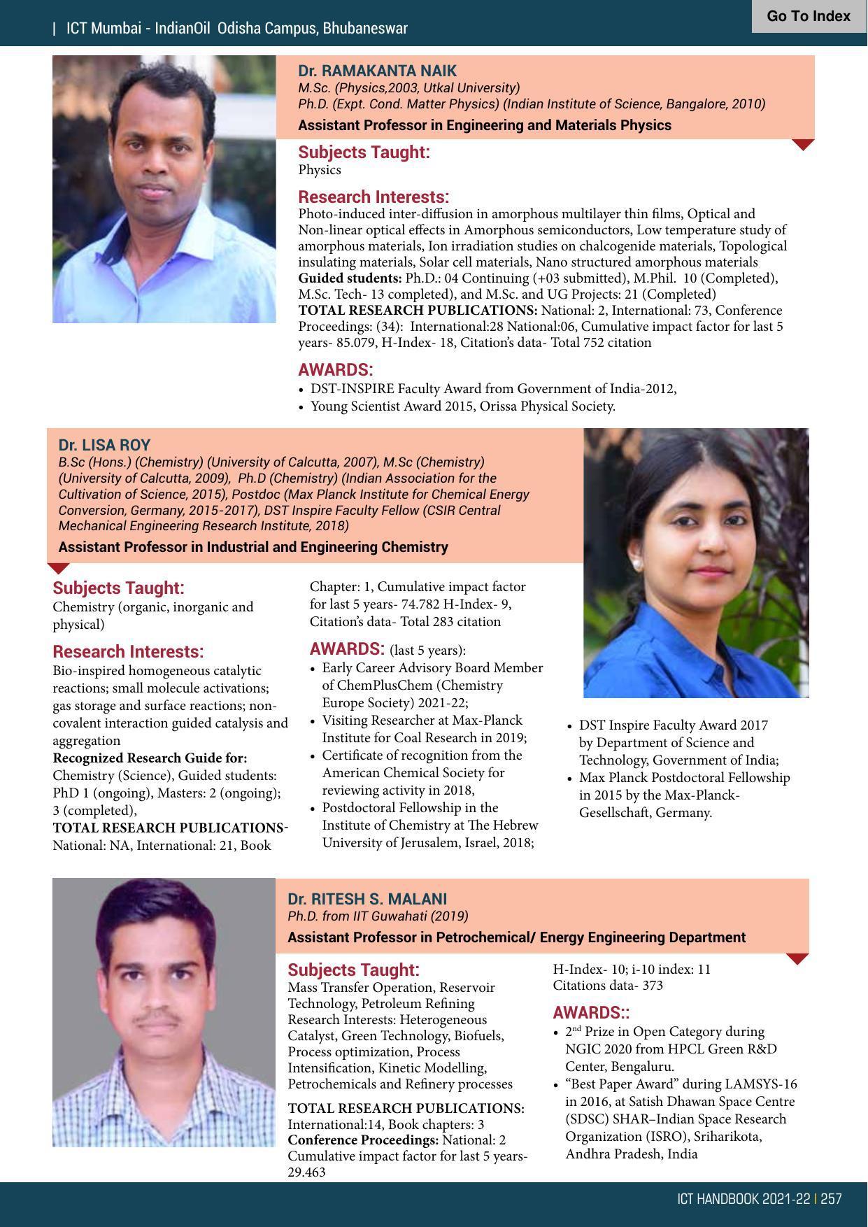 Institute of Chemical Technology (ICT), Mumbai Prospectus 2021-22 - Page 257