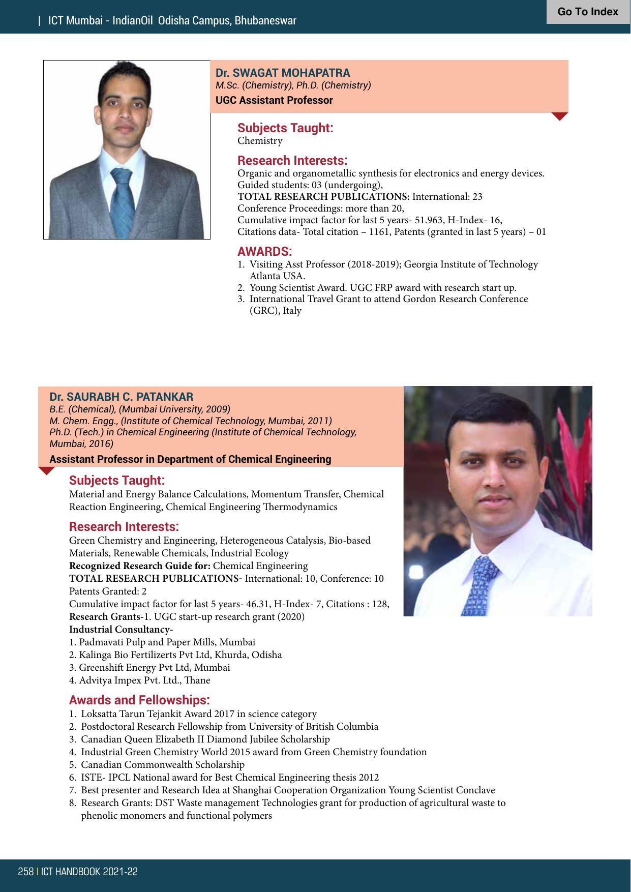 Institute of Chemical Technology (ICT), Mumbai Prospectus 2021-22 - Page 258
