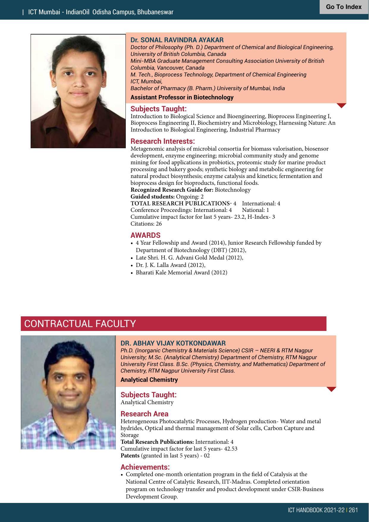 Institute of Chemical Technology (ICT), Mumbai Prospectus 2021-22 - Page 261