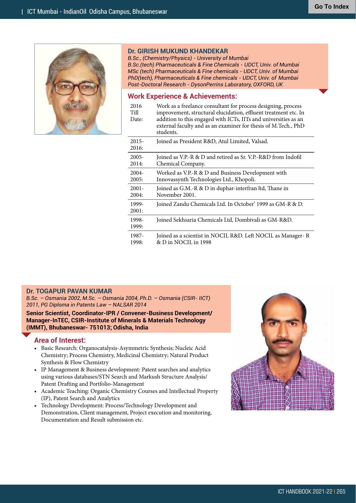 Institute of Chemical Technology (ICT), Mumbai Prospectus 2021-22 - Page 265
