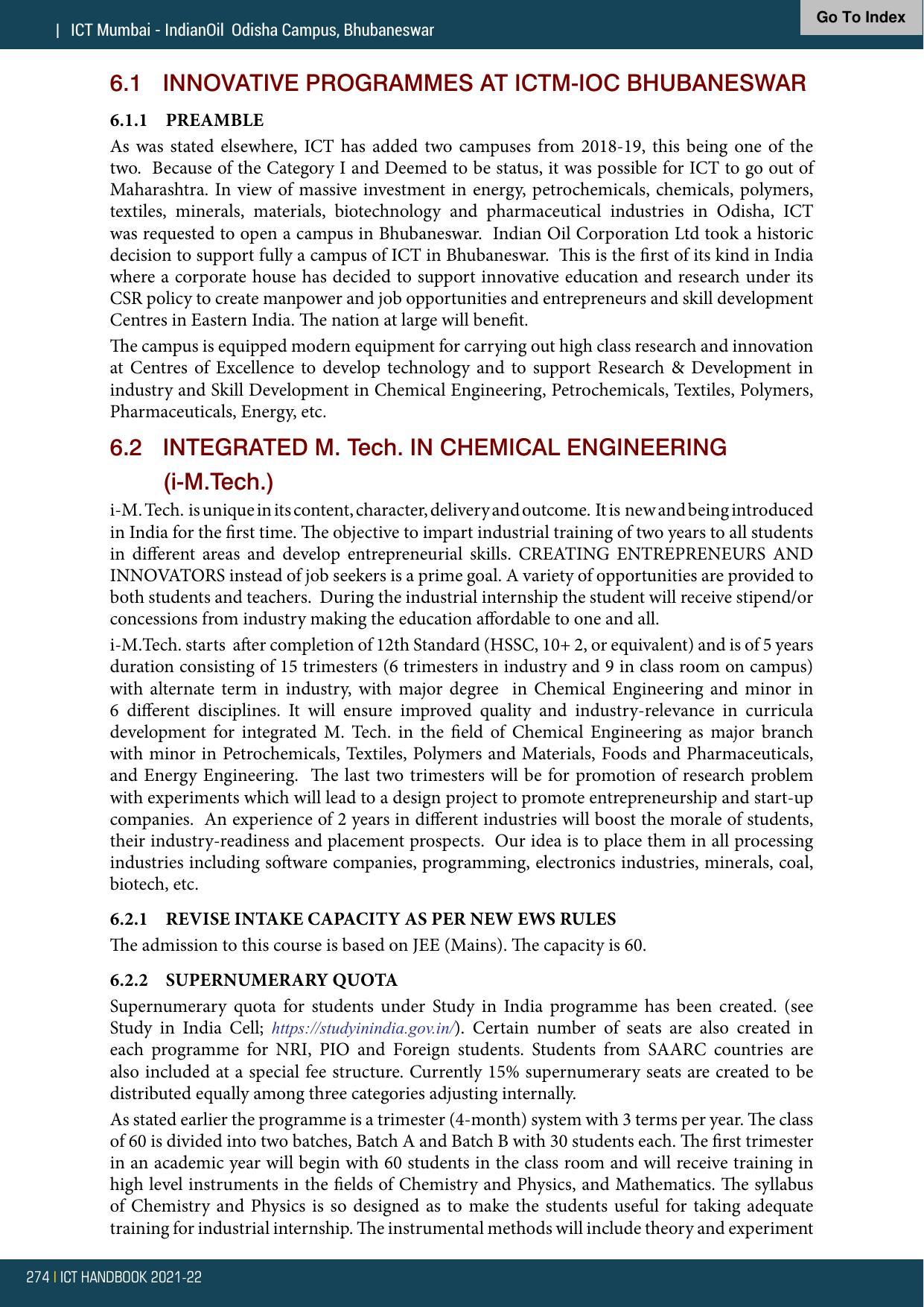 Institute of Chemical Technology (ICT), Mumbai Prospectus 2021-22 - Page 274