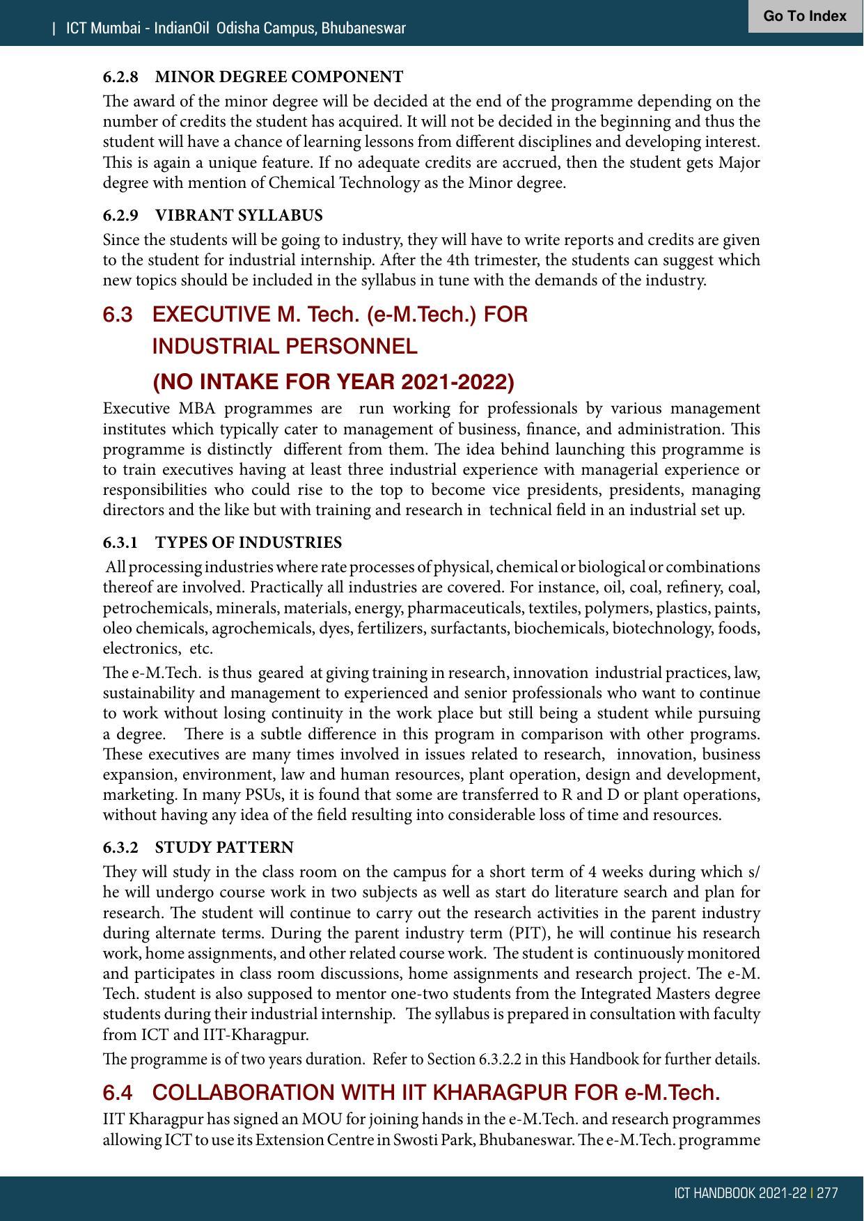 Institute of Chemical Technology (ICT), Mumbai Prospectus 2021-22 - Page 277