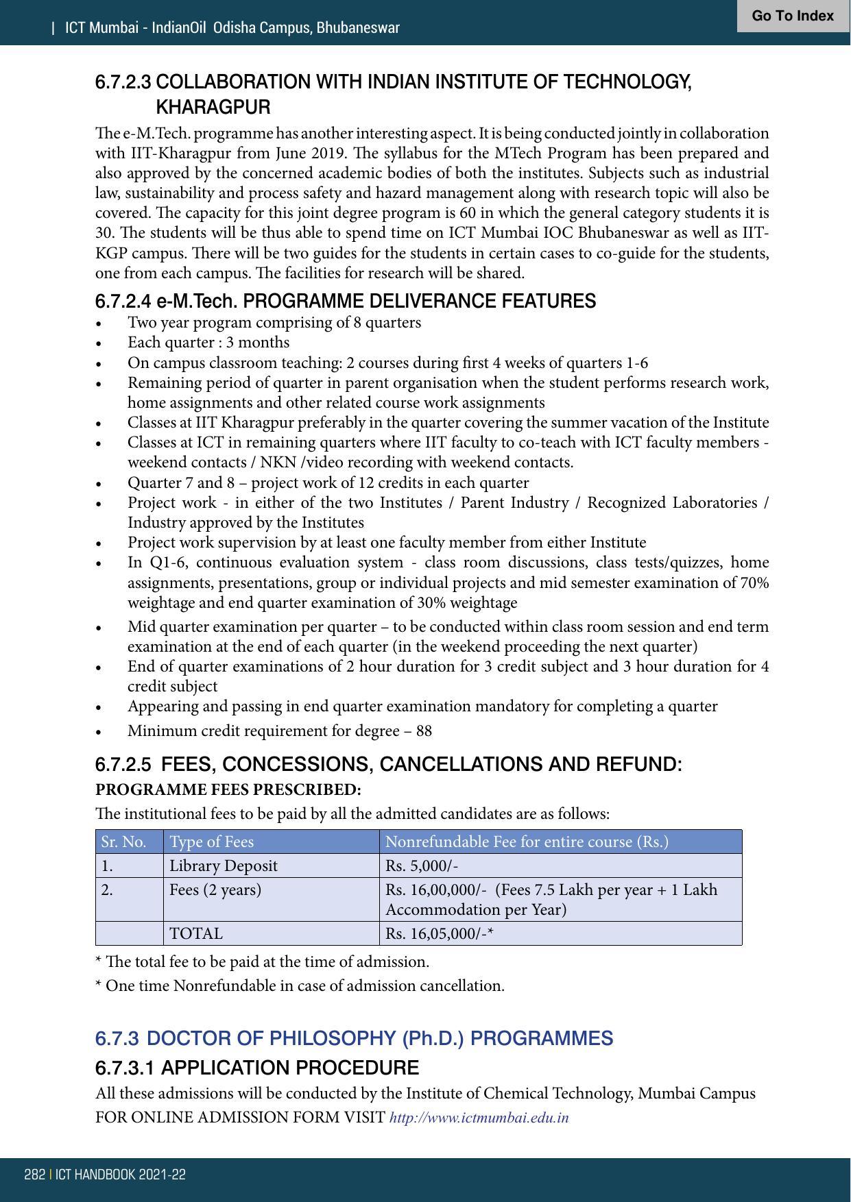 Institute of Chemical Technology (ICT), Mumbai Prospectus 2021-22 - Page 282