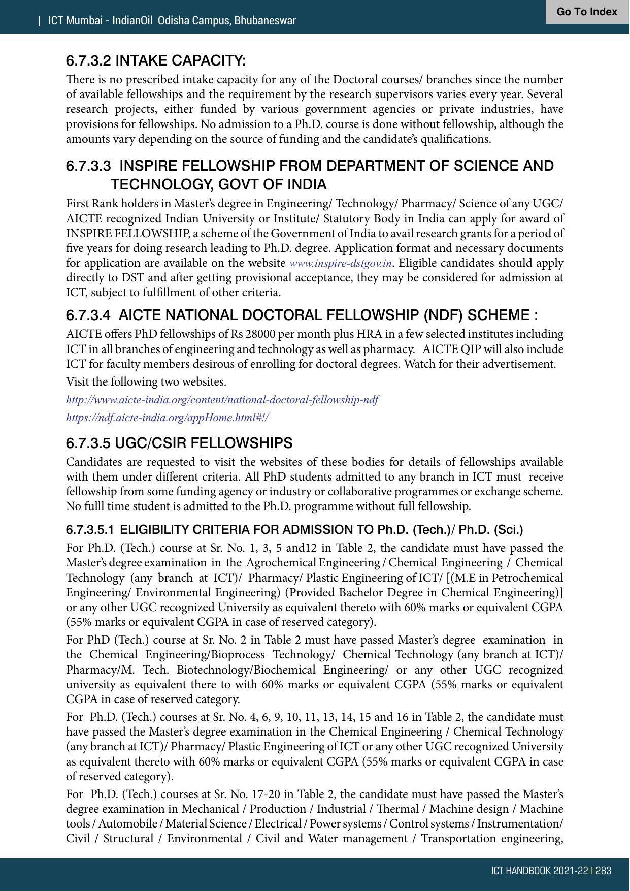 Institute of Chemical Technology (ICT), Mumbai Prospectus 2021-22 - Page 283