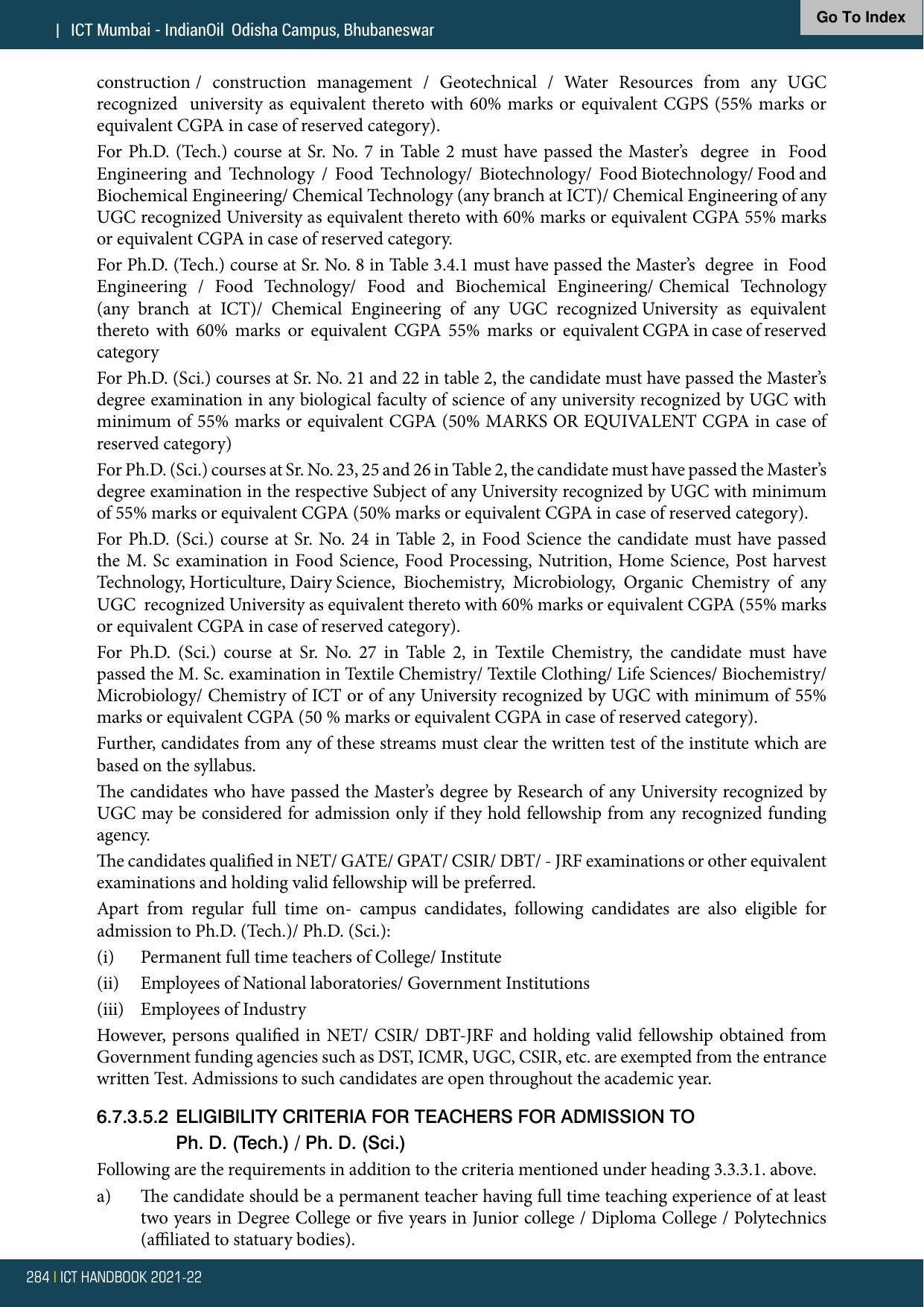 Institute of Chemical Technology (ICT), Mumbai Prospectus 2021-22 - Page 284