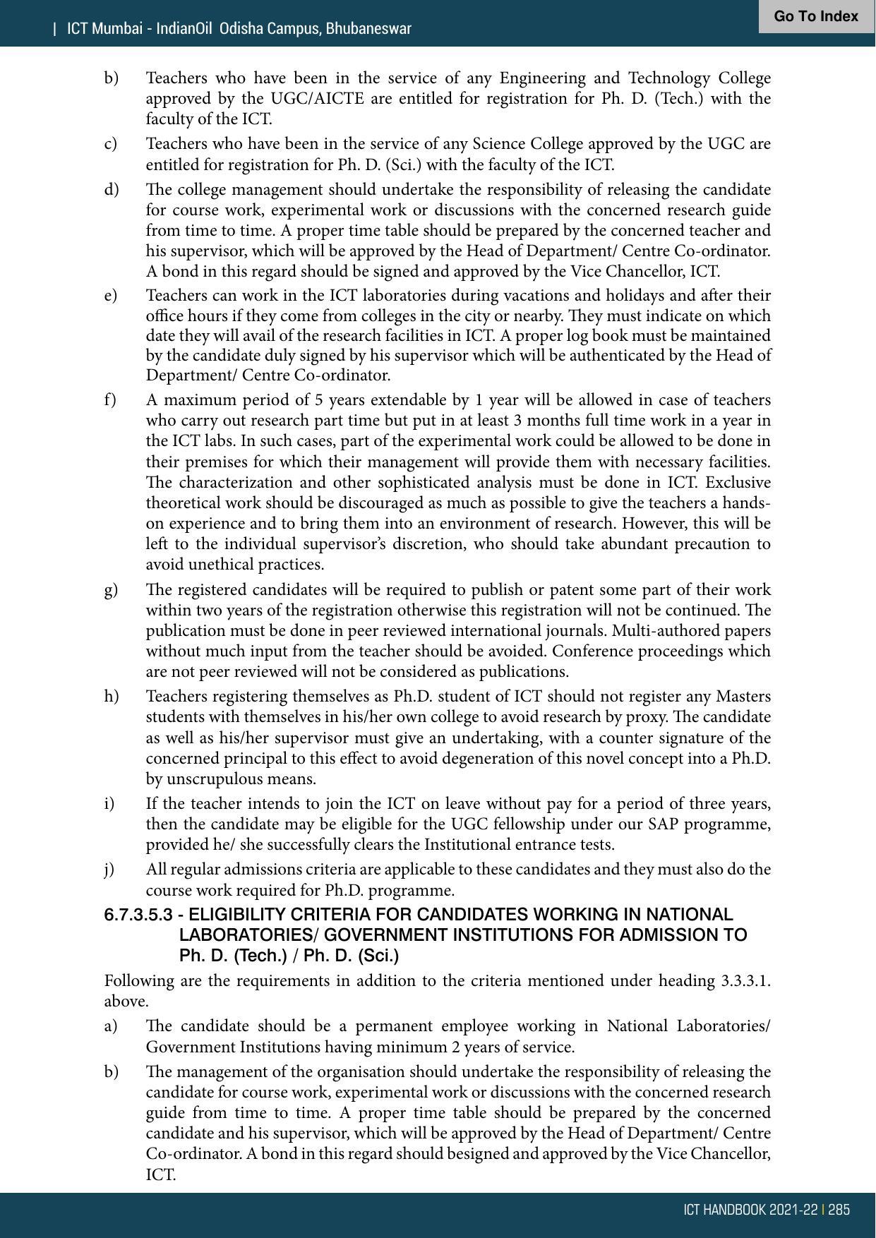 Institute of Chemical Technology (ICT), Mumbai Prospectus 2021-22 - Page 285