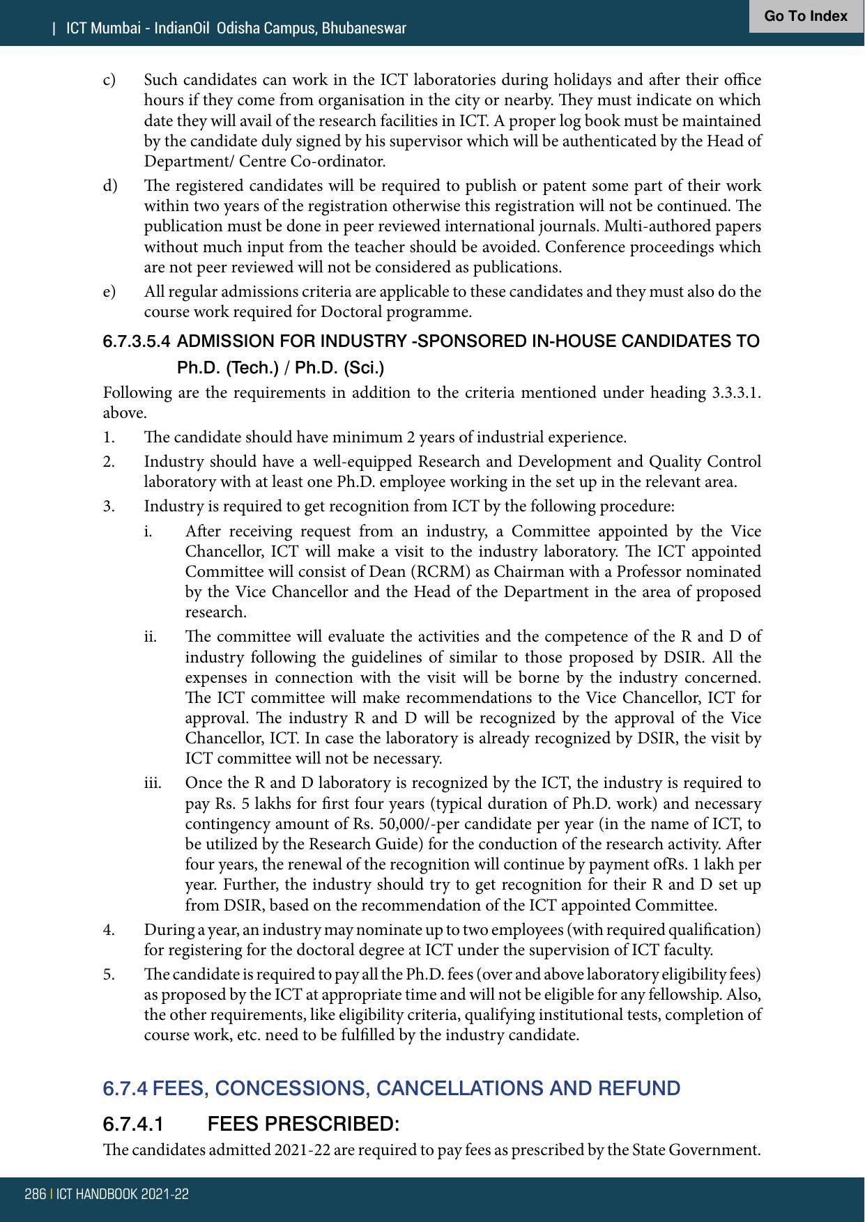 Institute of Chemical Technology (ICT), Mumbai Prospectus 2021-22 - Page 286