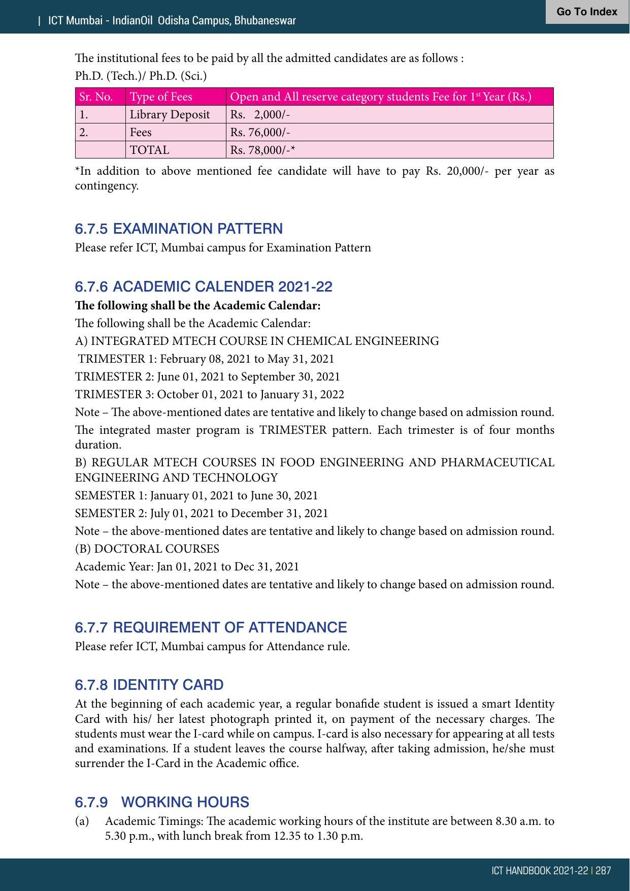 Institute of Chemical Technology (ICT), Mumbai Prospectus 2021-22 - Page 287