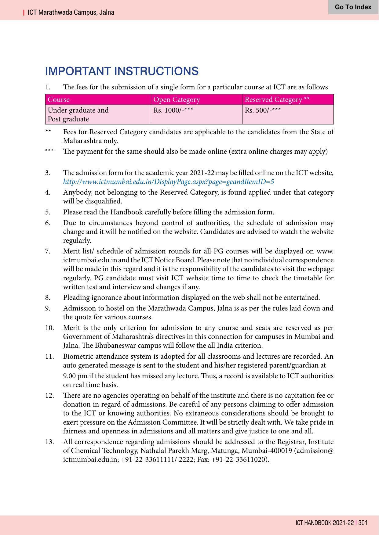 Institute of Chemical Technology (ICT), Mumbai Prospectus 2021-22 - Page 301
