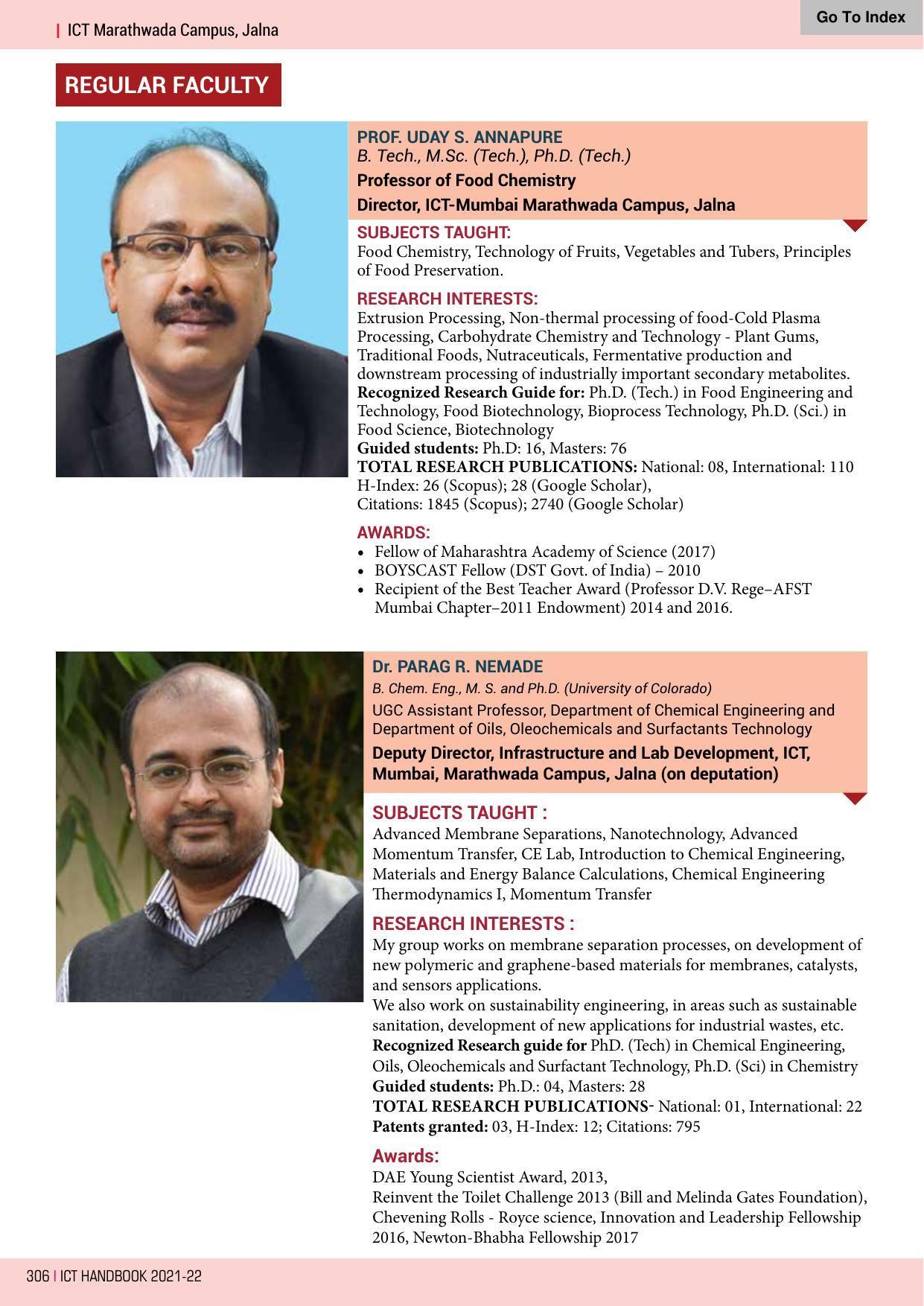 Institute of Chemical Technology (ICT), Mumbai Prospectus 2021-22 - Page 306