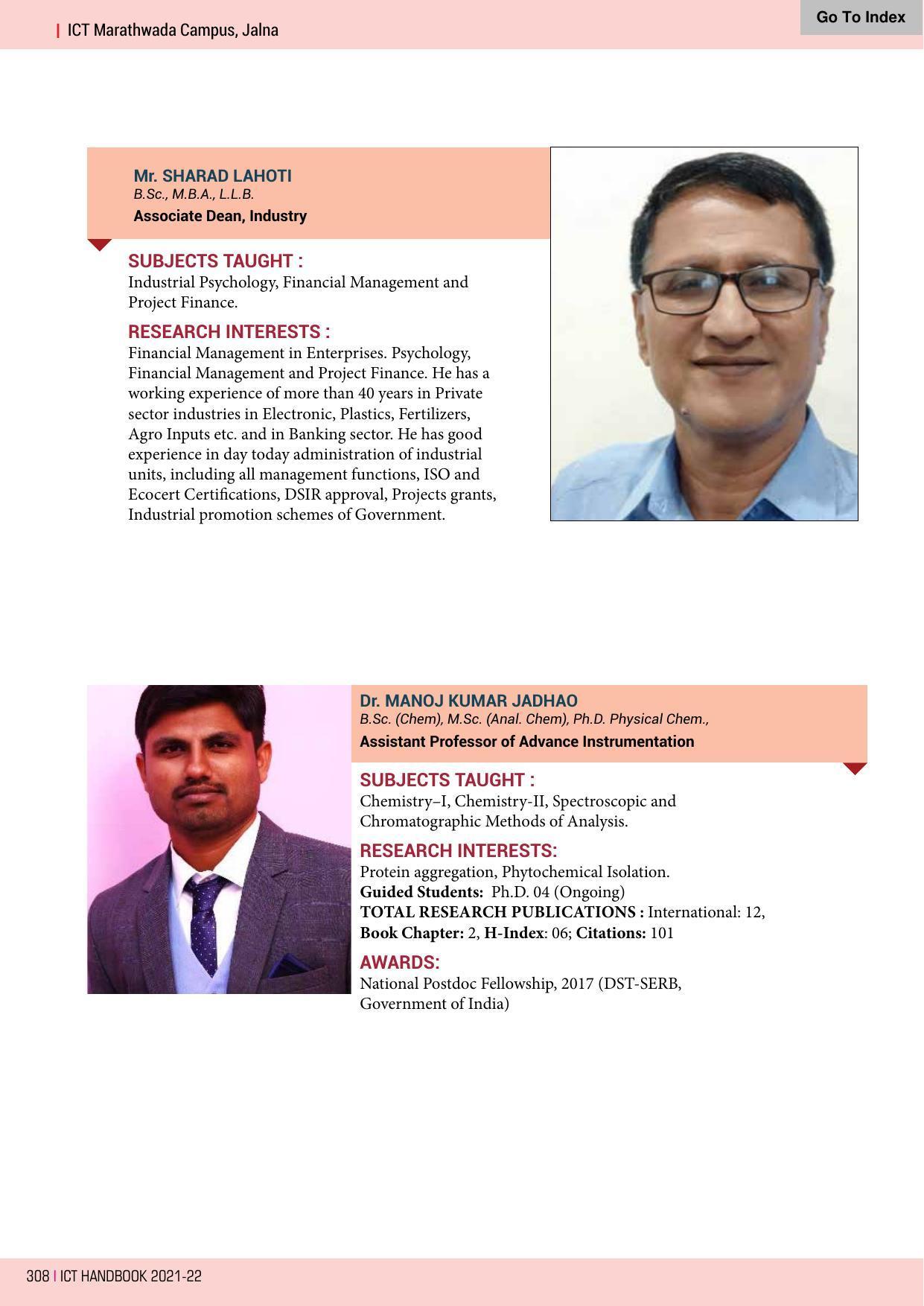 Institute of Chemical Technology (ICT), Mumbai Prospectus 2021-22 - Page 308