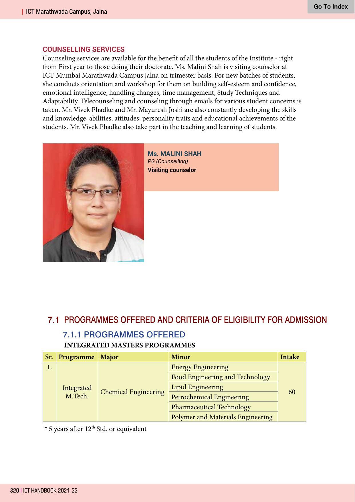 Institute of Chemical Technology (ICT), Mumbai Prospectus 2021-22 - Page 320