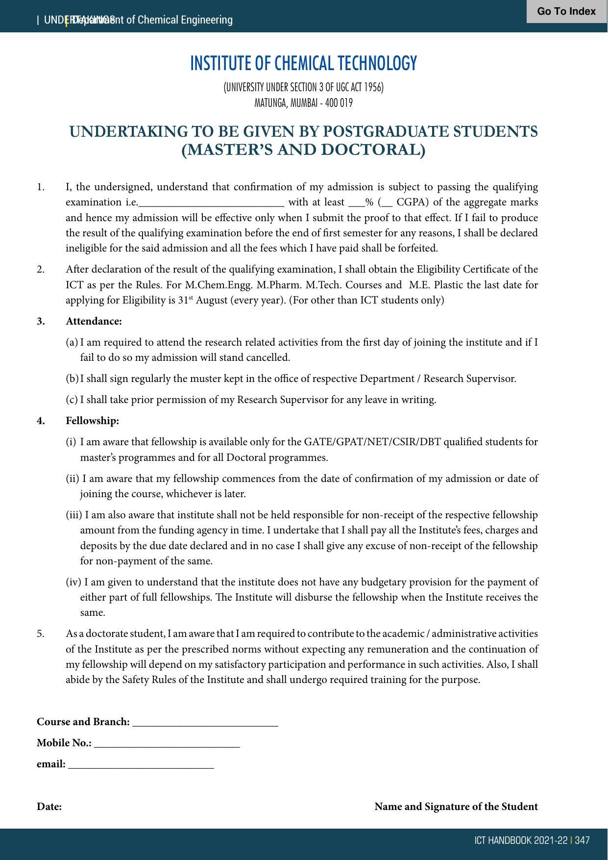 Institute of Chemical Technology (ICT), Mumbai Prospectus 2021-22 - Page 347