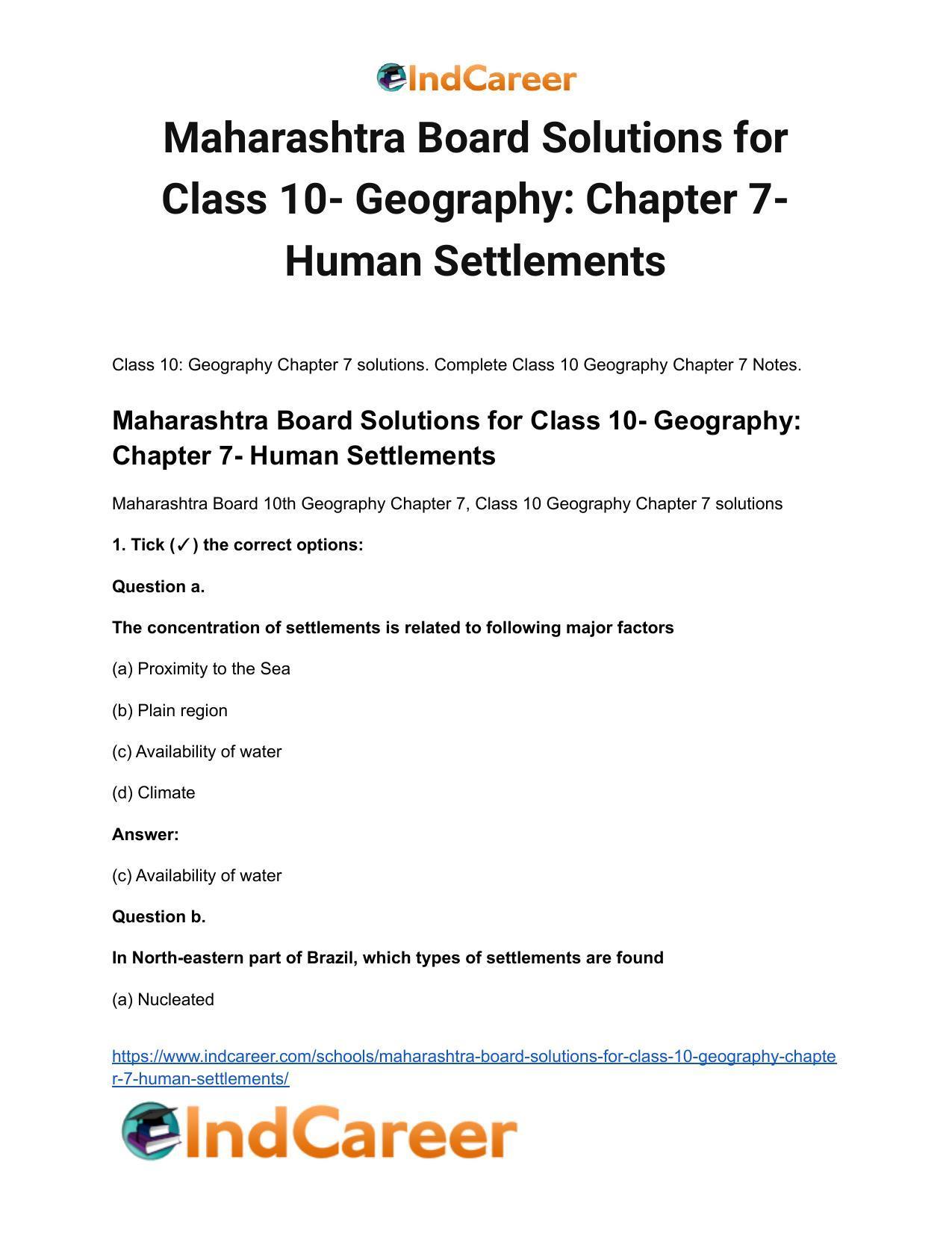 Maharashtra Board Solutions for Class 10- Geography: Chapter 7- Human Settlements - Page 2