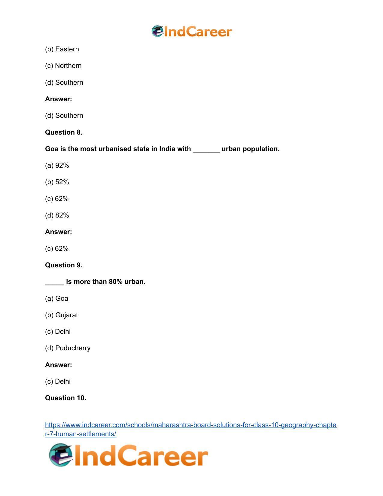 Maharashtra Board Solutions for Class 10- Geography: Chapter 7- Human Settlements - Page 30