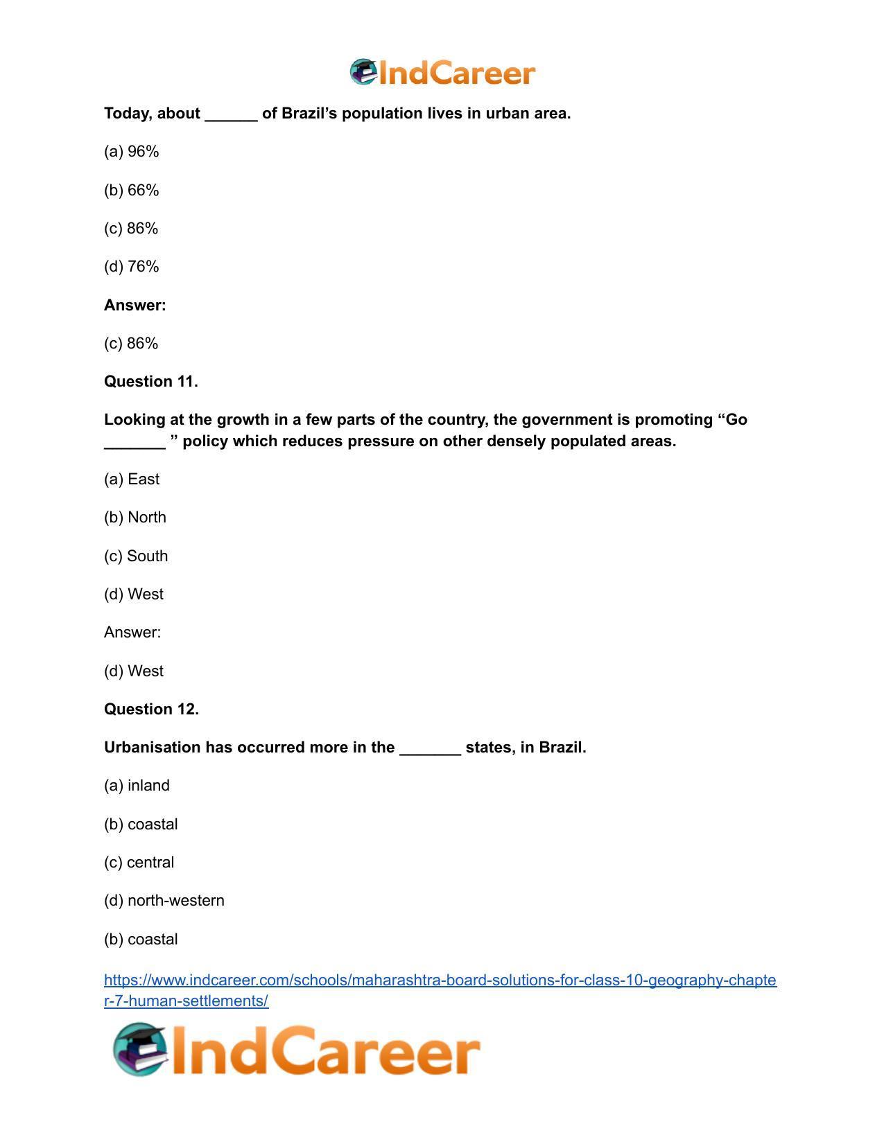 Maharashtra Board Solutions for Class 10- Geography: Chapter 7- Human Settlements - Page 31