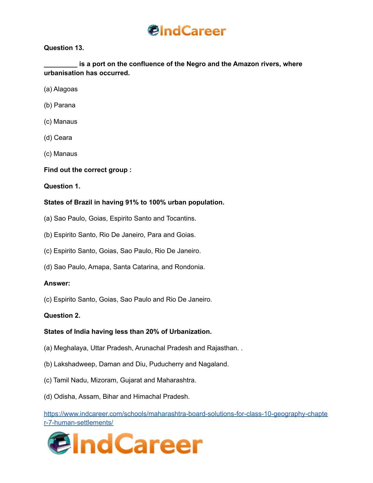 Maharashtra Board Solutions for Class 10- Geography: Chapter 7- Human Settlements - Page 32