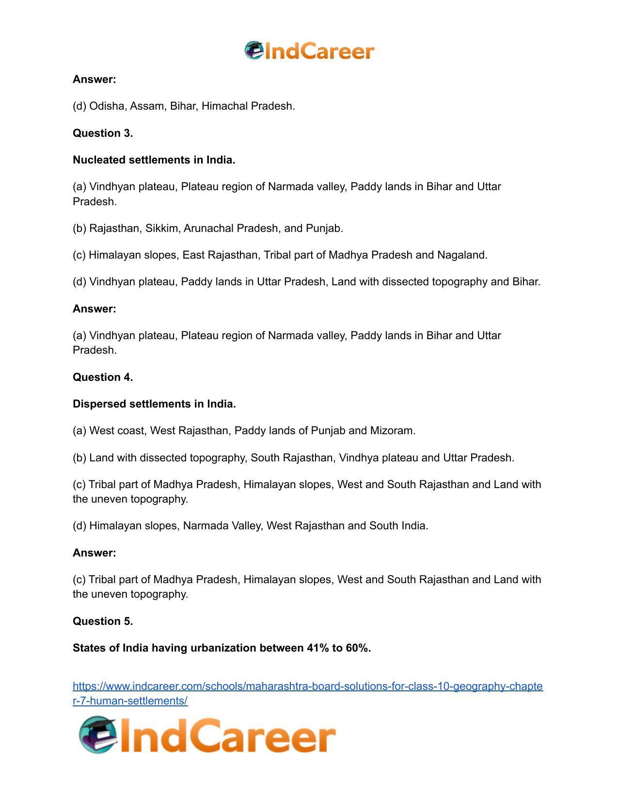 Maharashtra Board Solutions for Class 10- Geography: Chapter 7- Human Settlements - Page 33