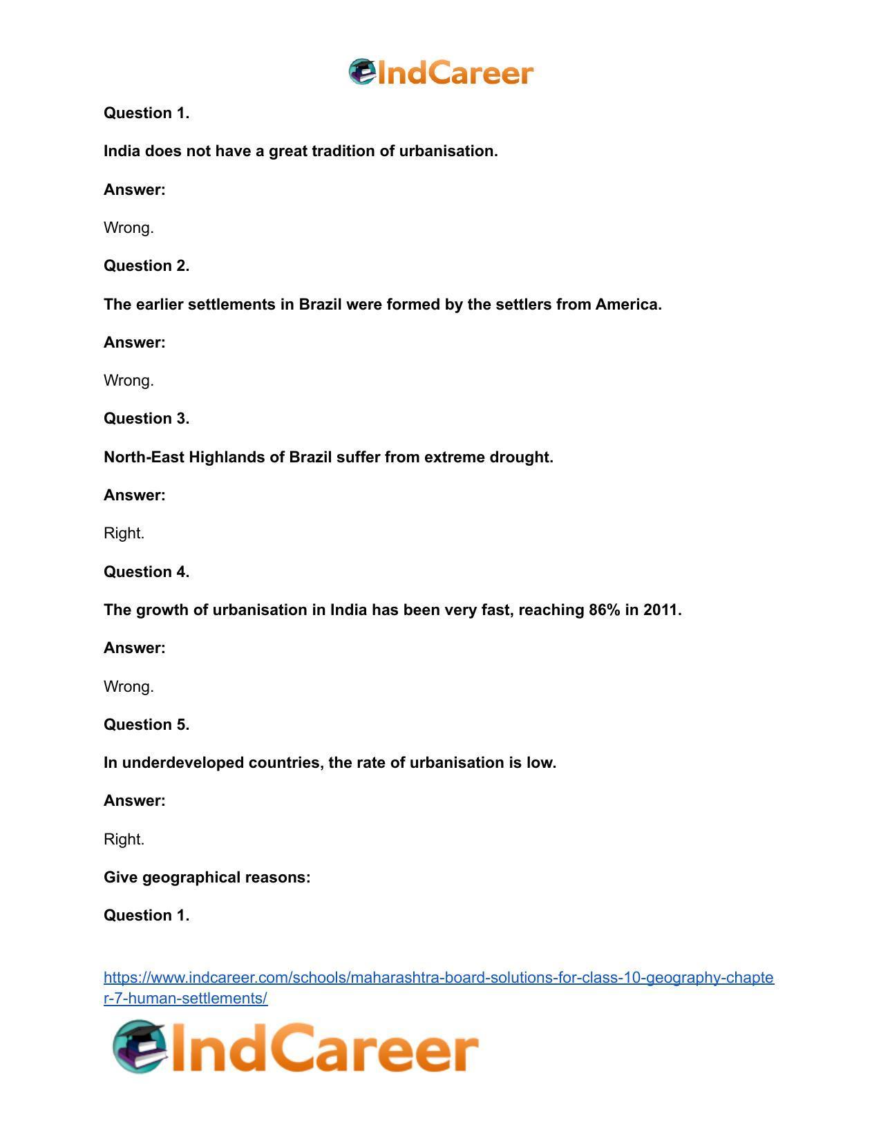 Maharashtra Board Solutions for Class 10- Geography: Chapter 7- Human Settlements - Page 35